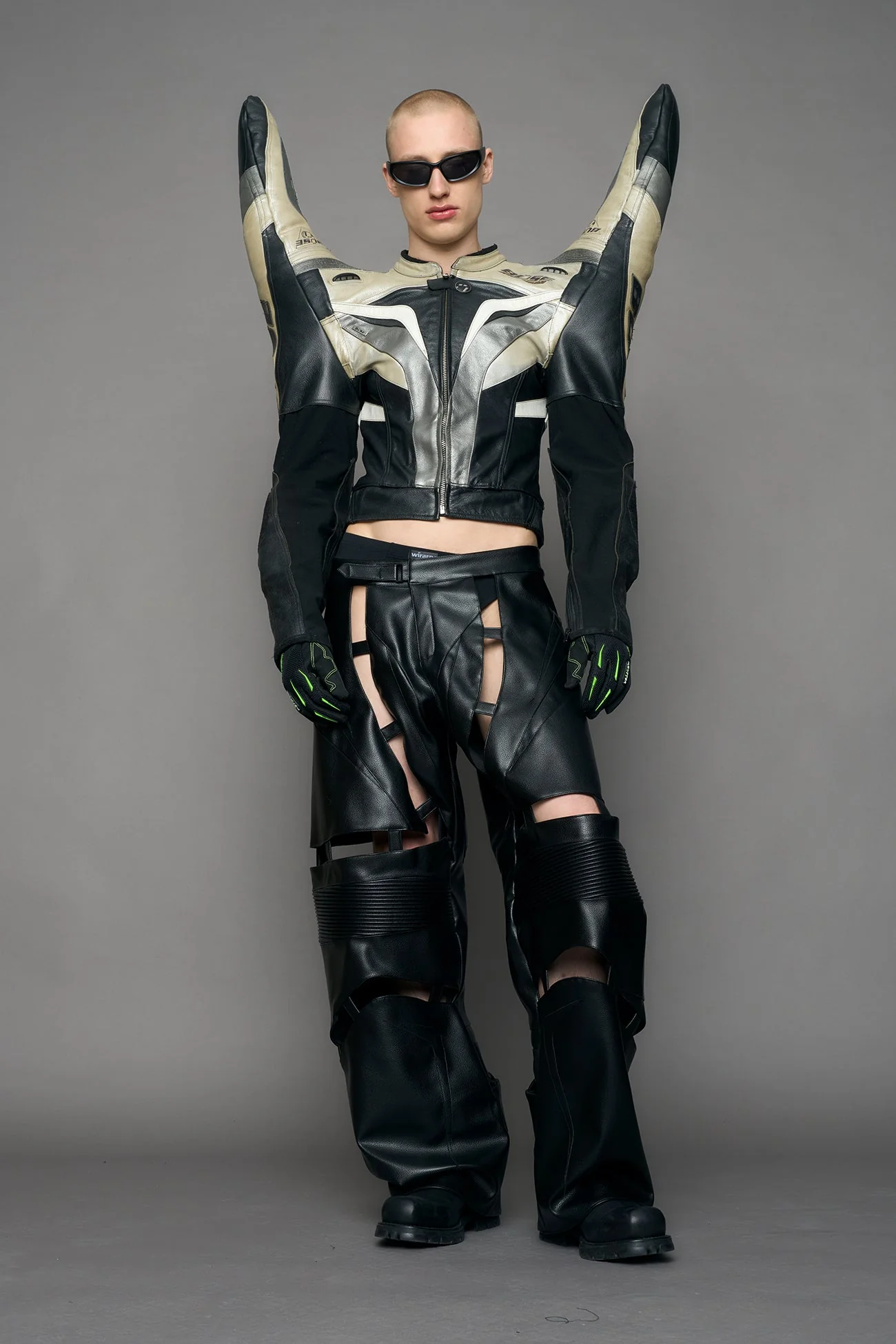 Atelier line - Thorn shoulder genuine leather motocross jacket silver