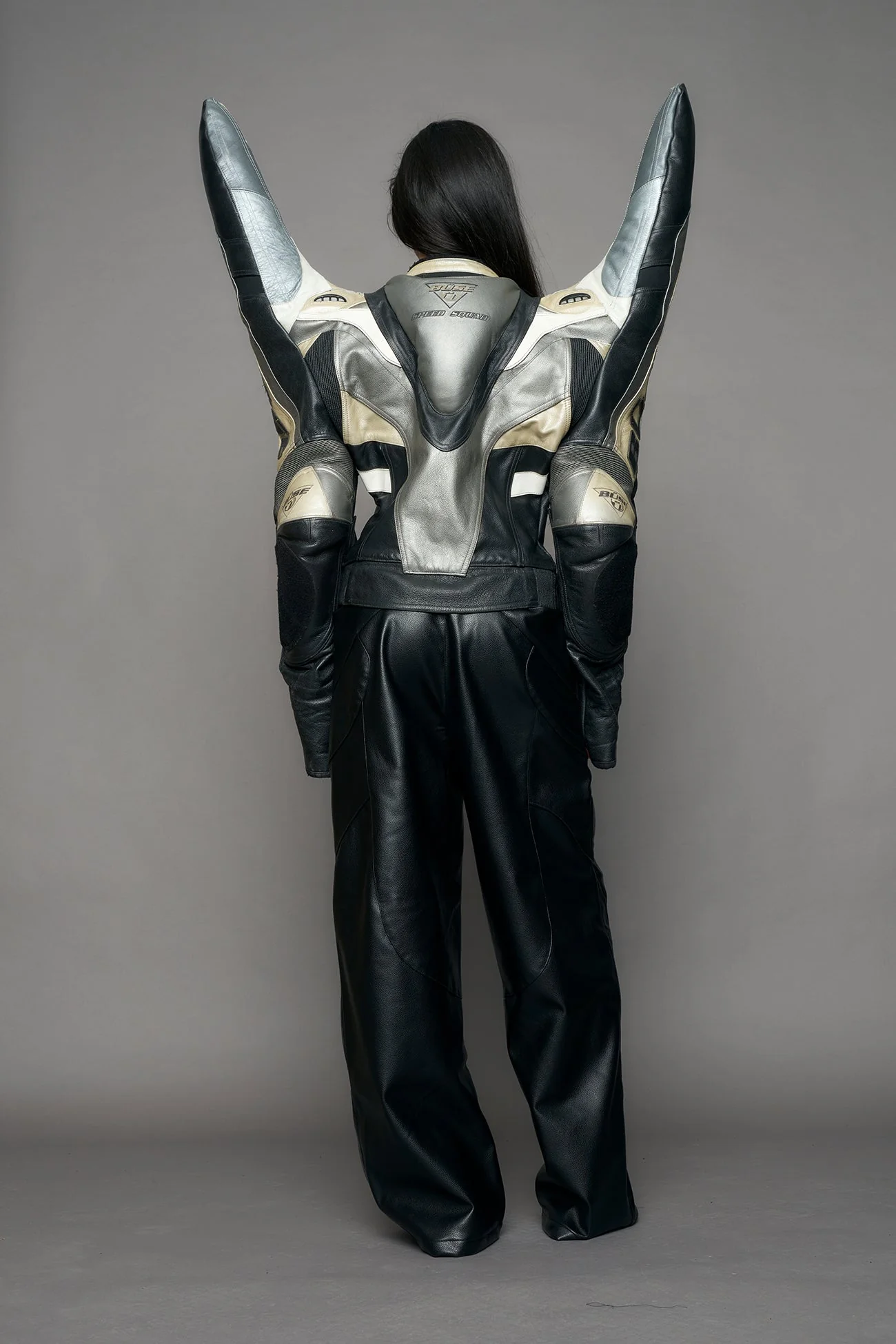 Atelier line - Thorn shoulder genuine leather motocross jacket silver - Image 10
