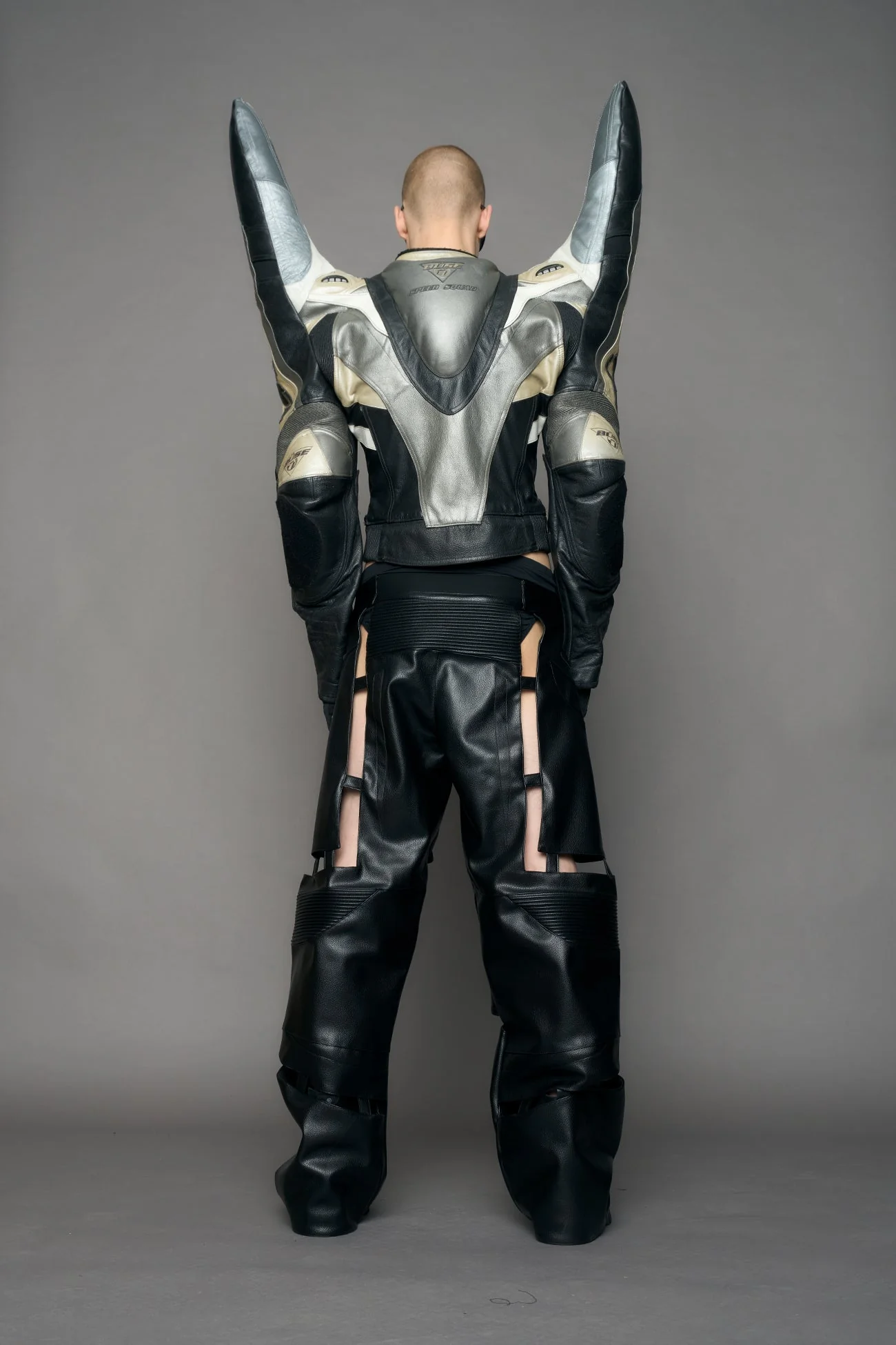 Atelier line - Thorn shoulder genuine leather motocross jacket silver - Image 3