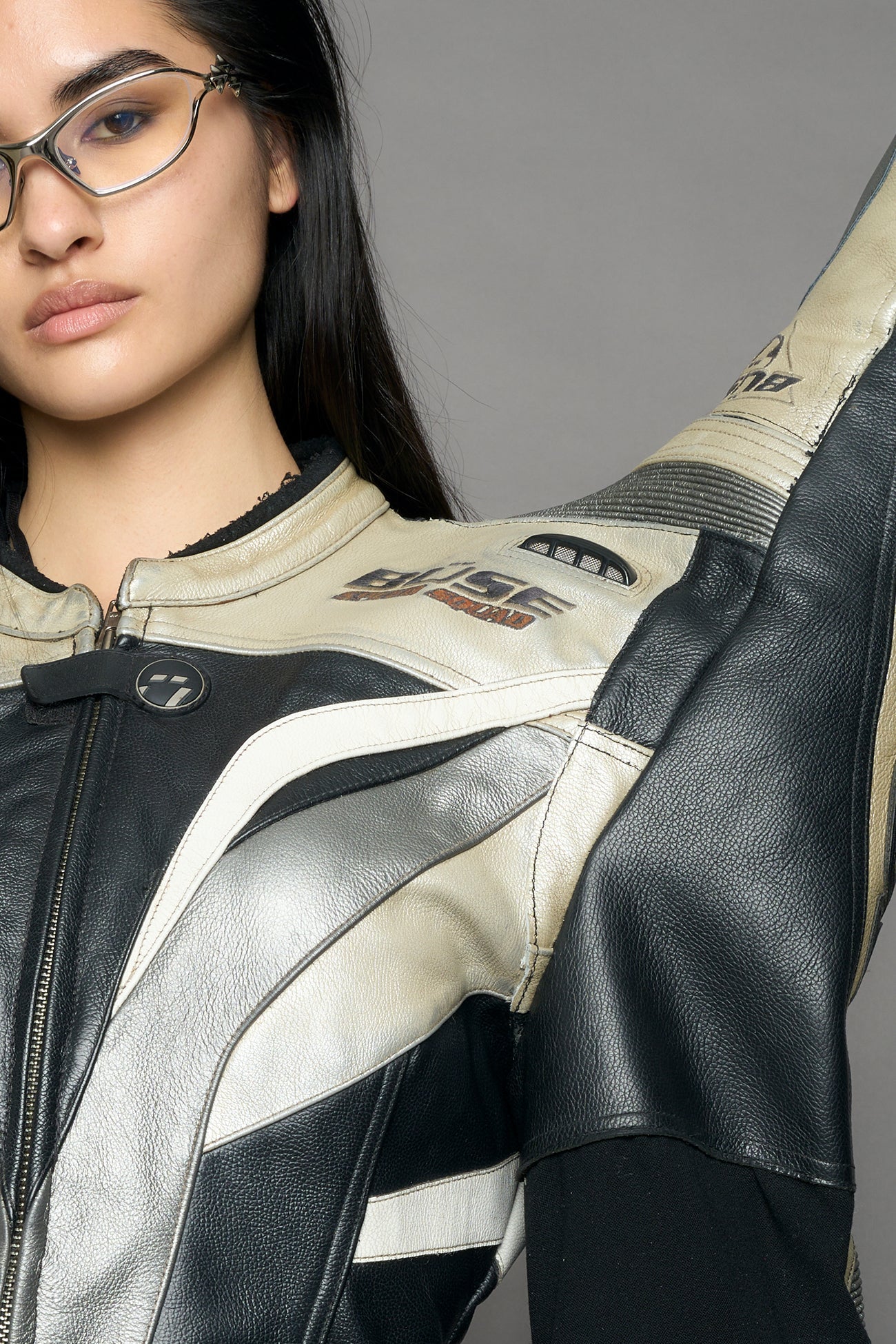 Atelier line - Thorn shoulder genuine leather motocross jacket silver - Image 8