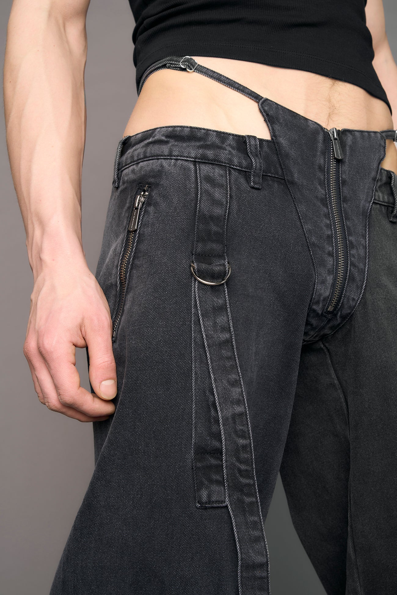 Belted Thong Denim Pants - Image 10