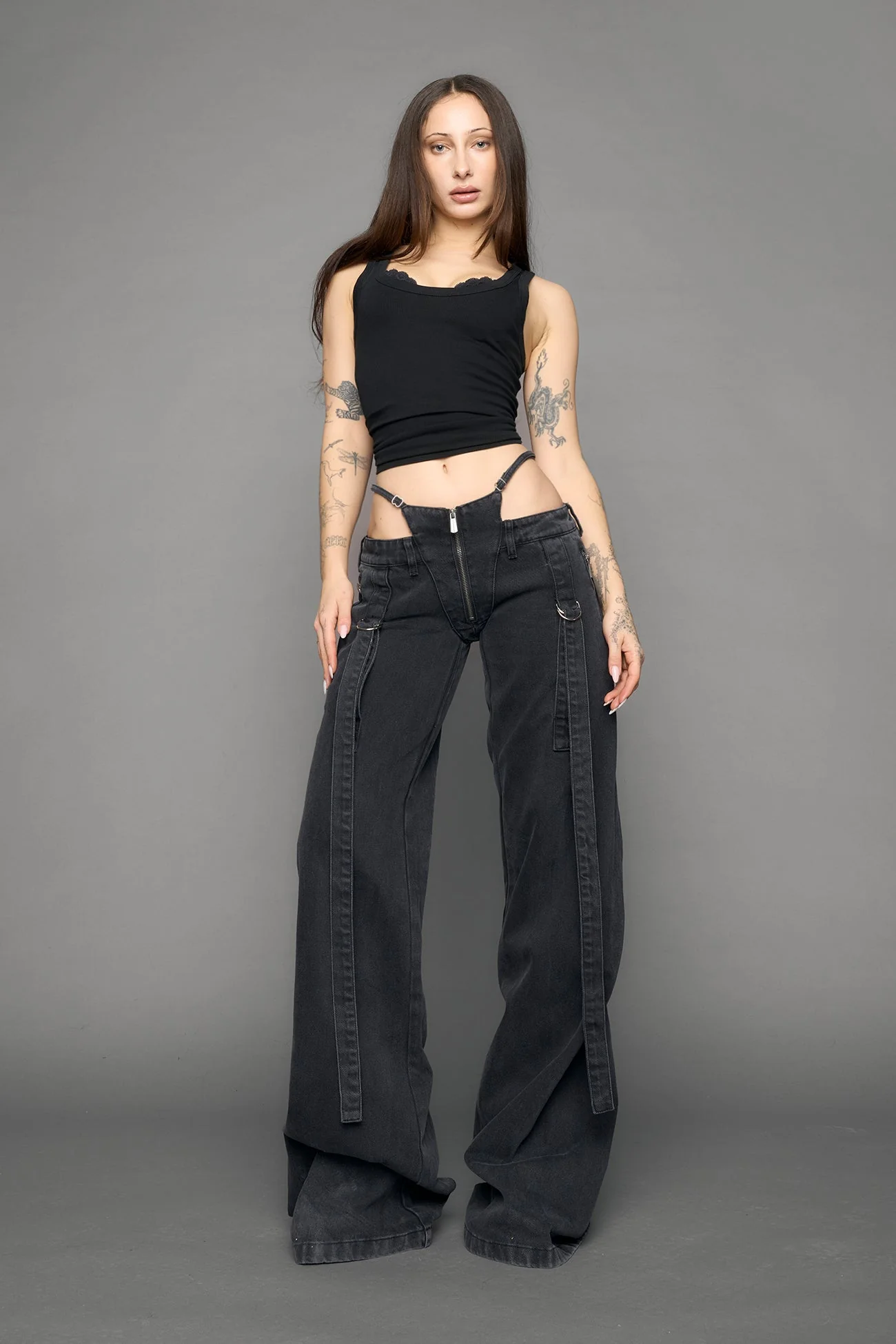 Belted Thong Denim Pants - Image 3