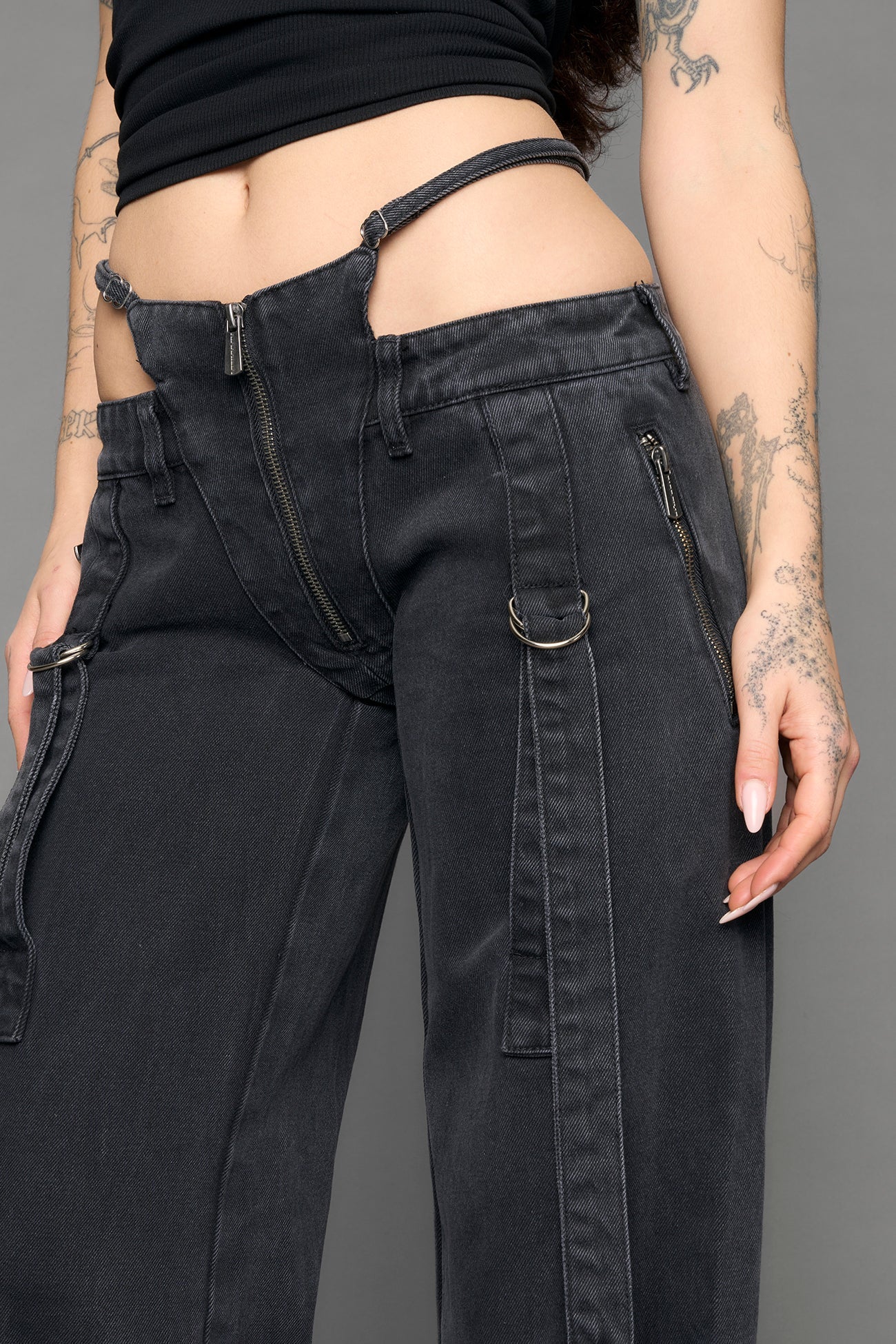 Belted Thong Denim Pants - Image 4