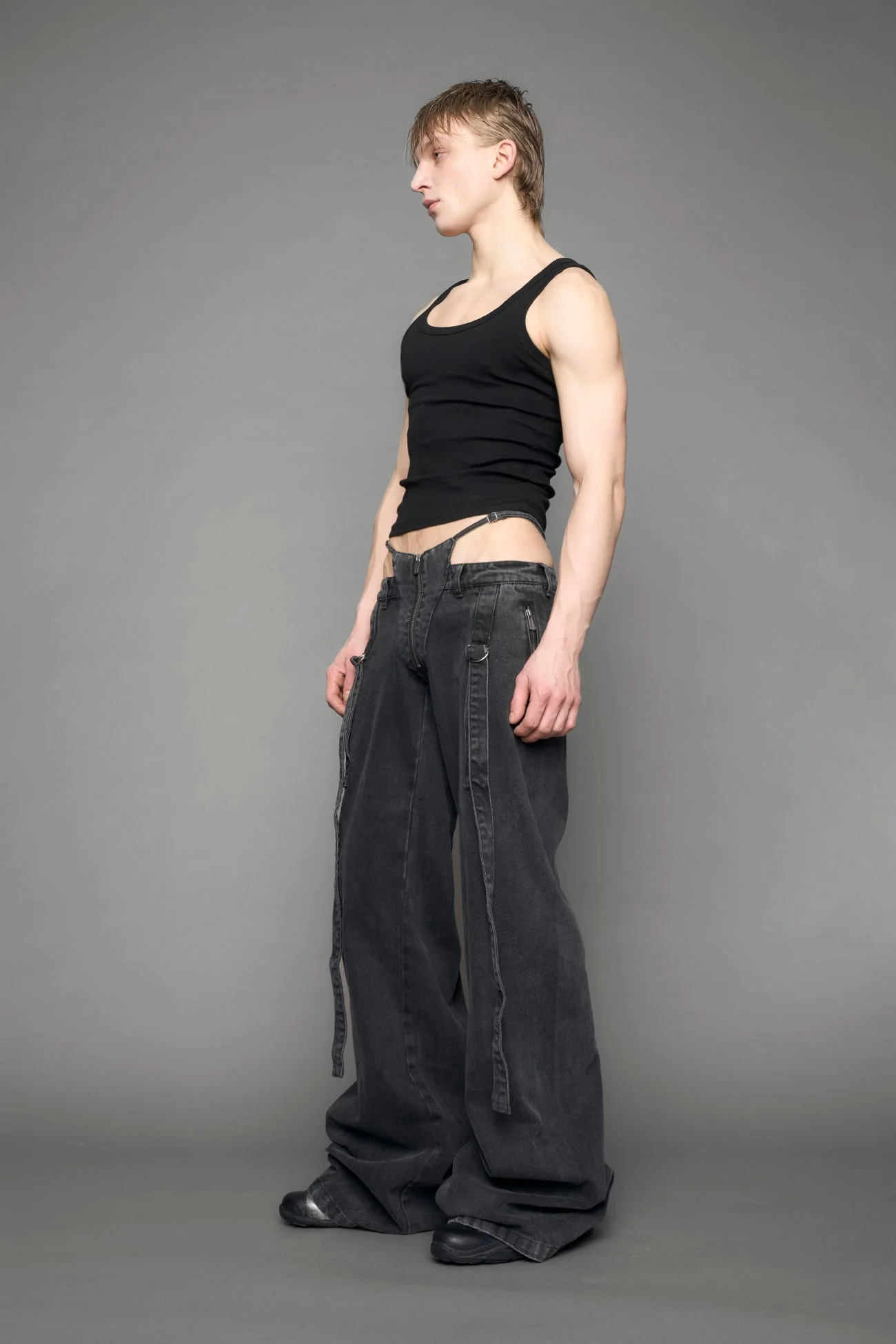 Belted Thong Denim Pants - Image 9