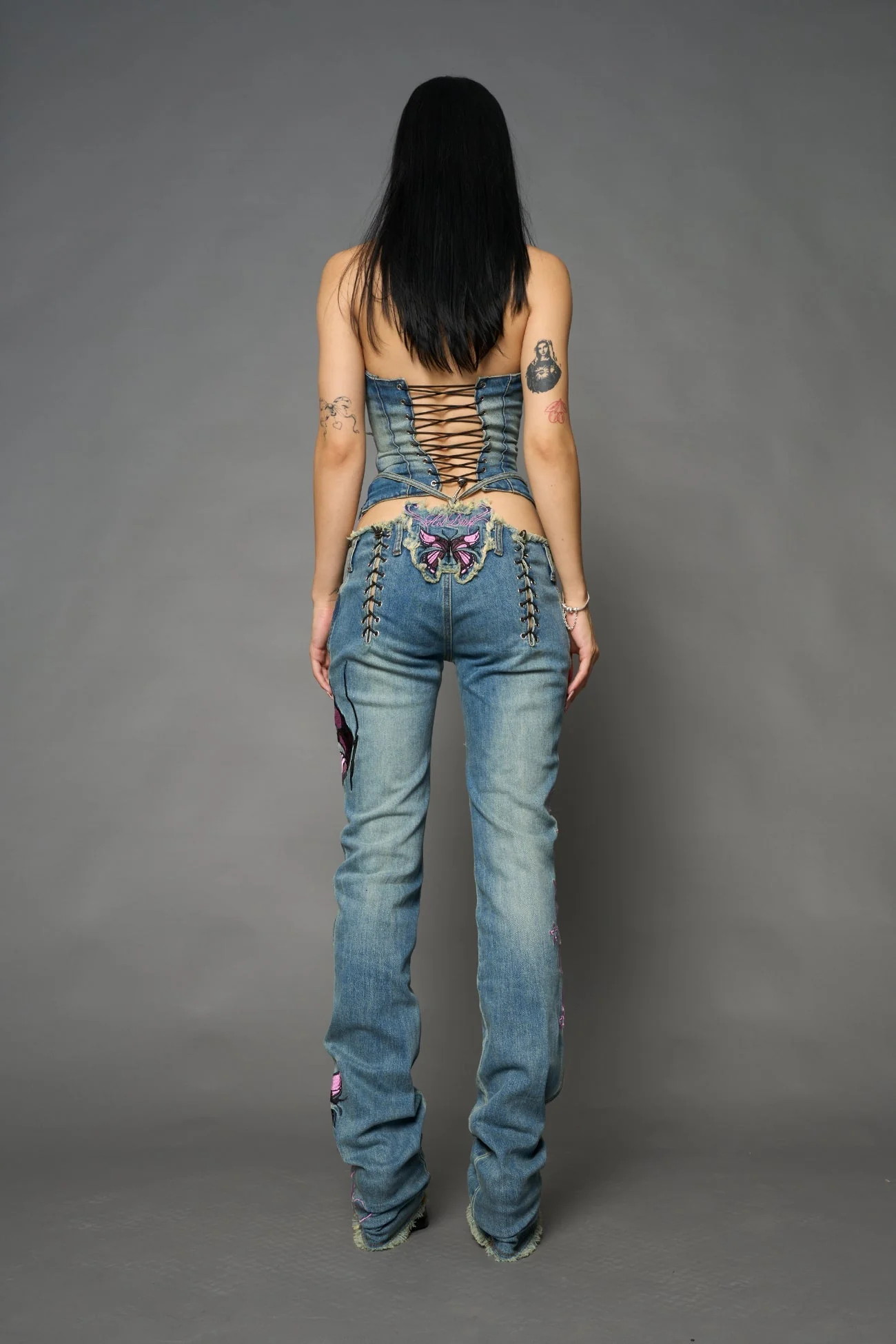 Denim embroidered Thong Pants - Image 3