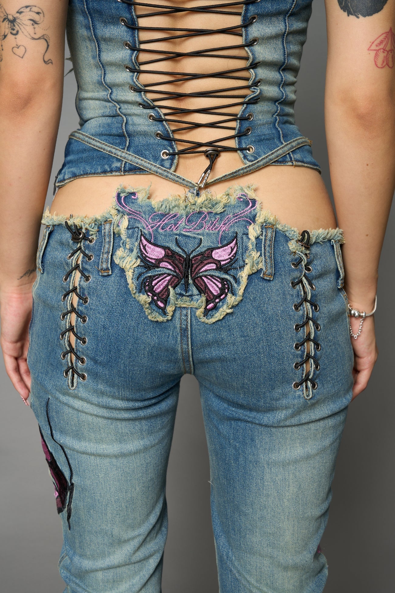 Denim embroidered Thong Pants - Image 4