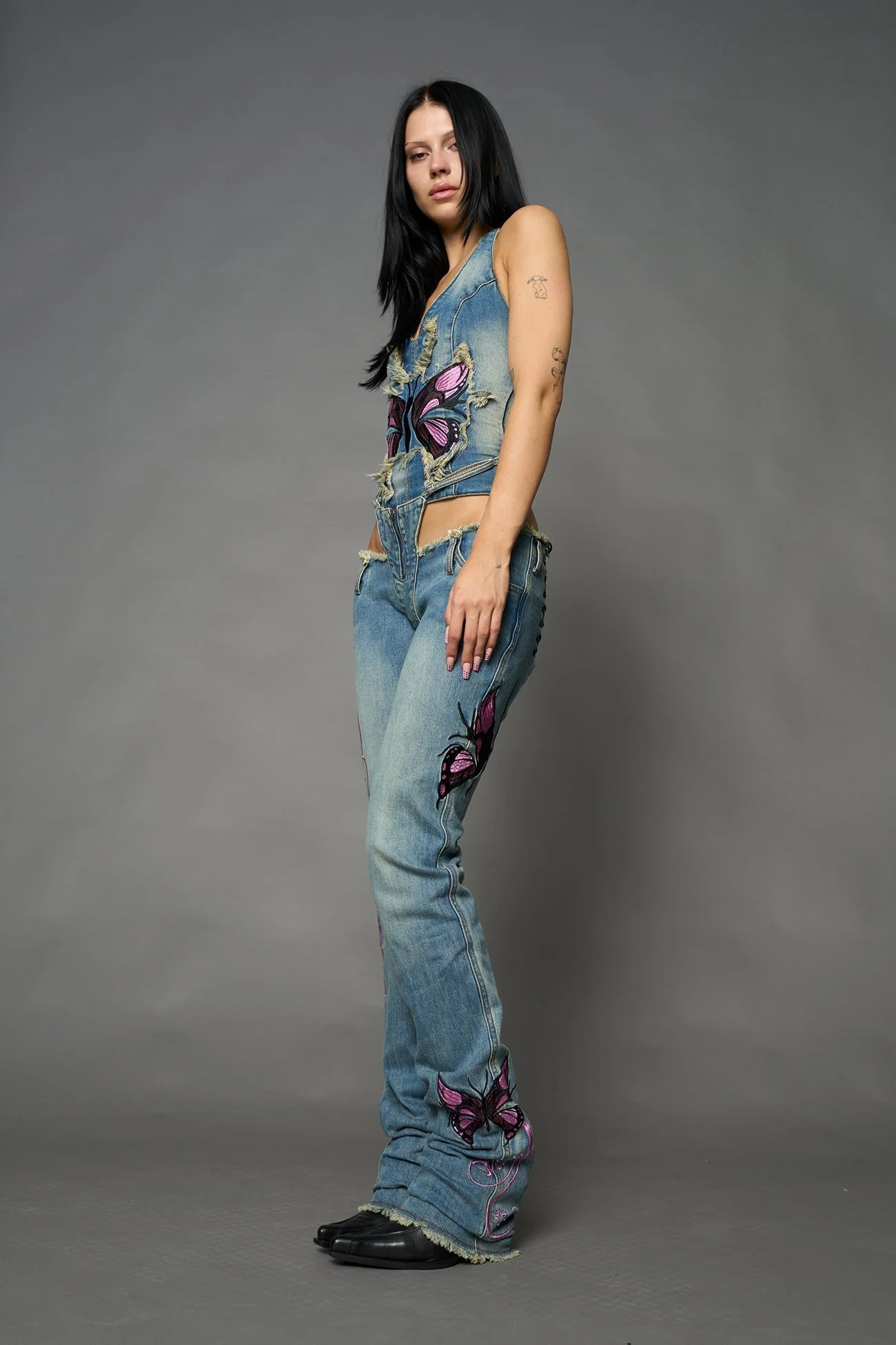 Denim embroidered Thong Pants - Image 5
