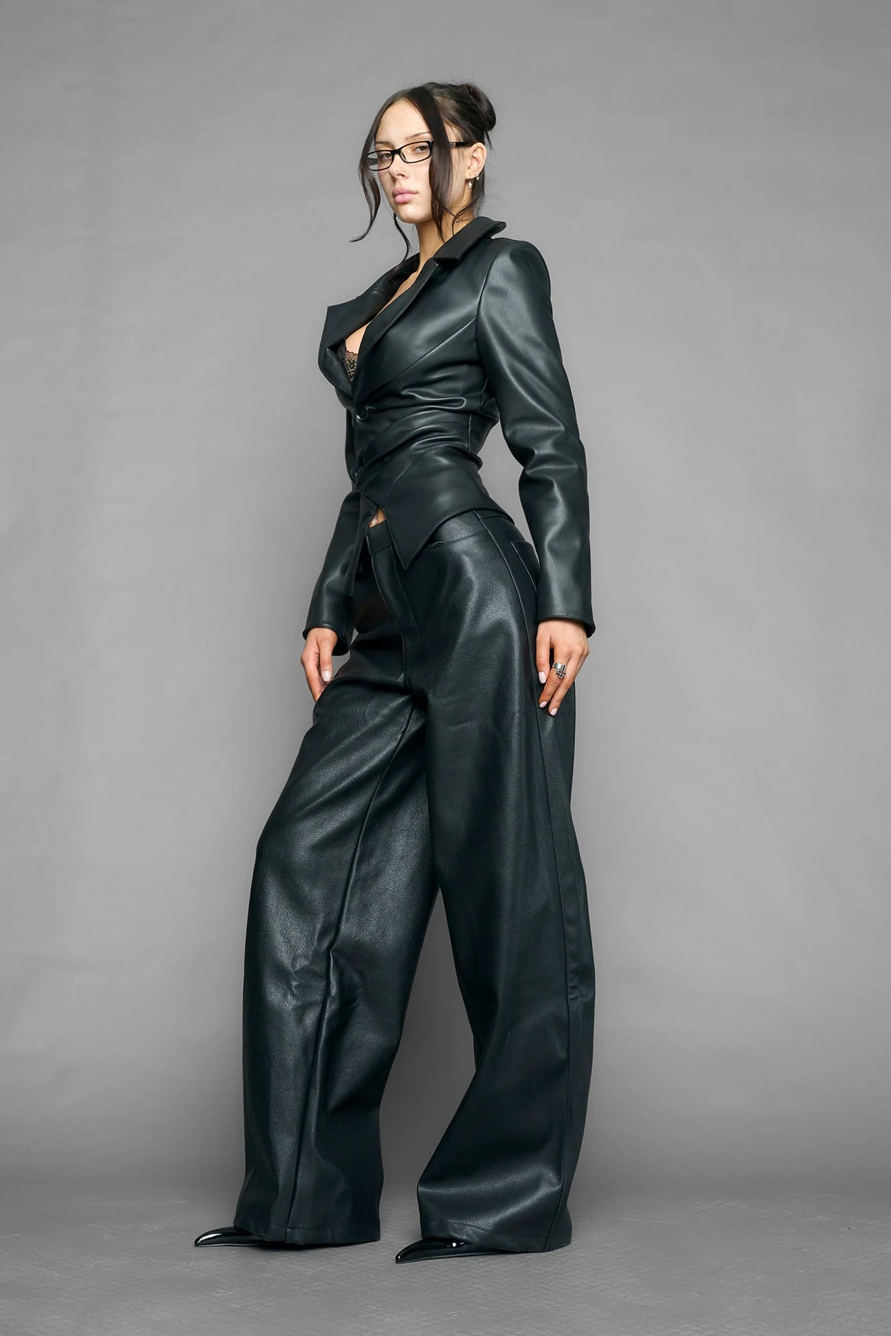 draped leather Blazer - Image 2
