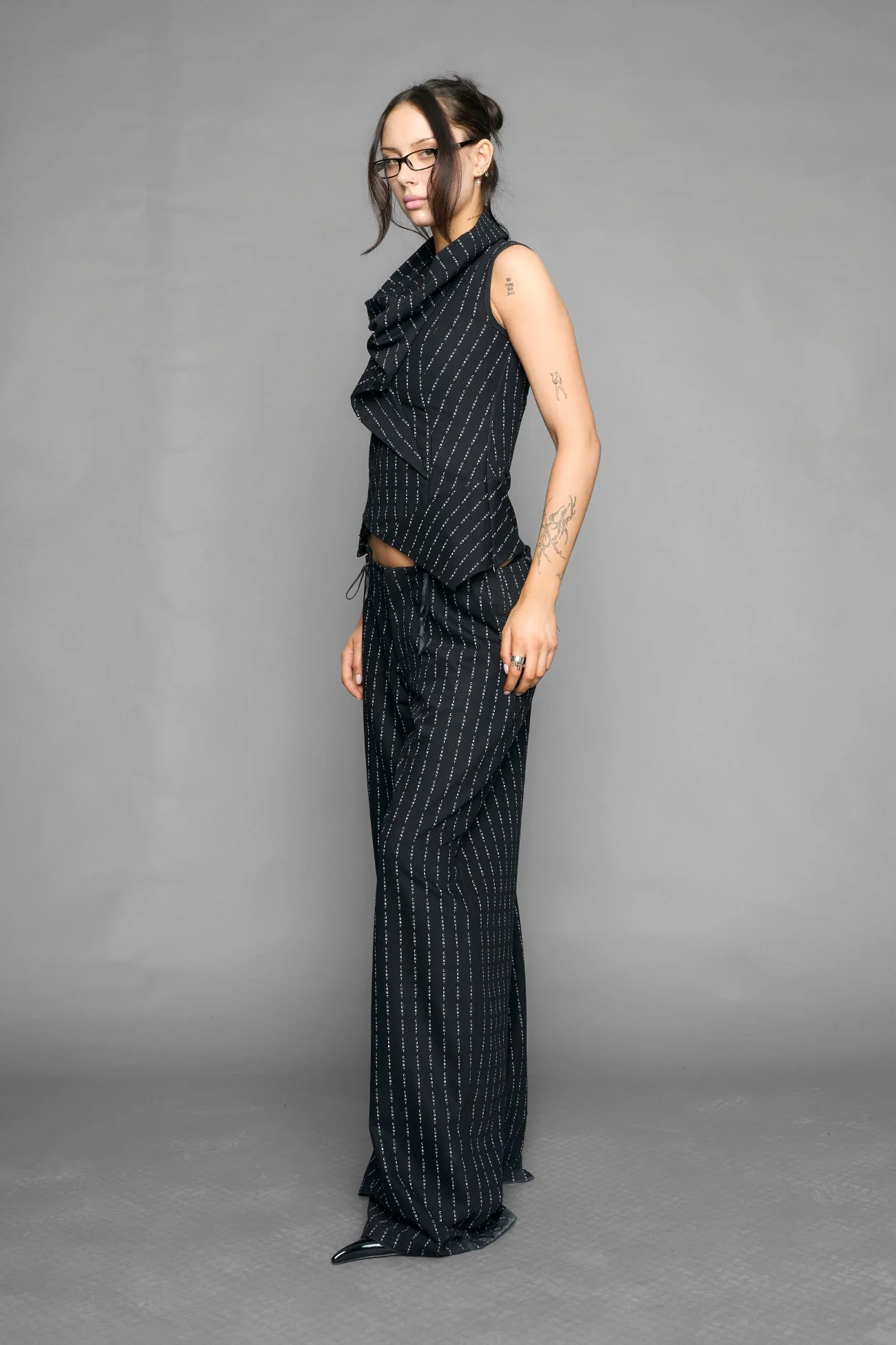 draped office pinstripe top - Image 3