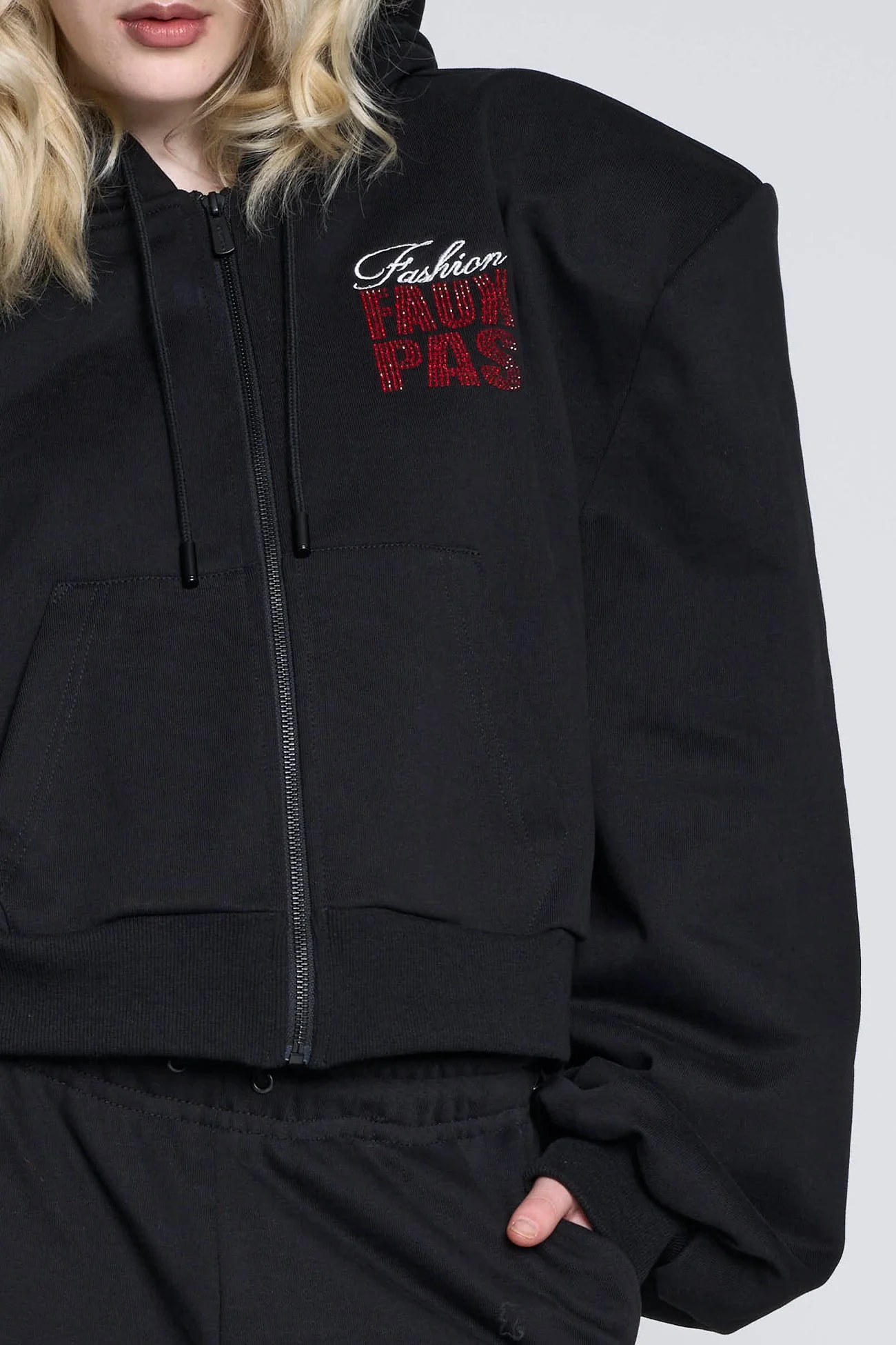 Faux Pas Crop Zip Hoodie - Image 3