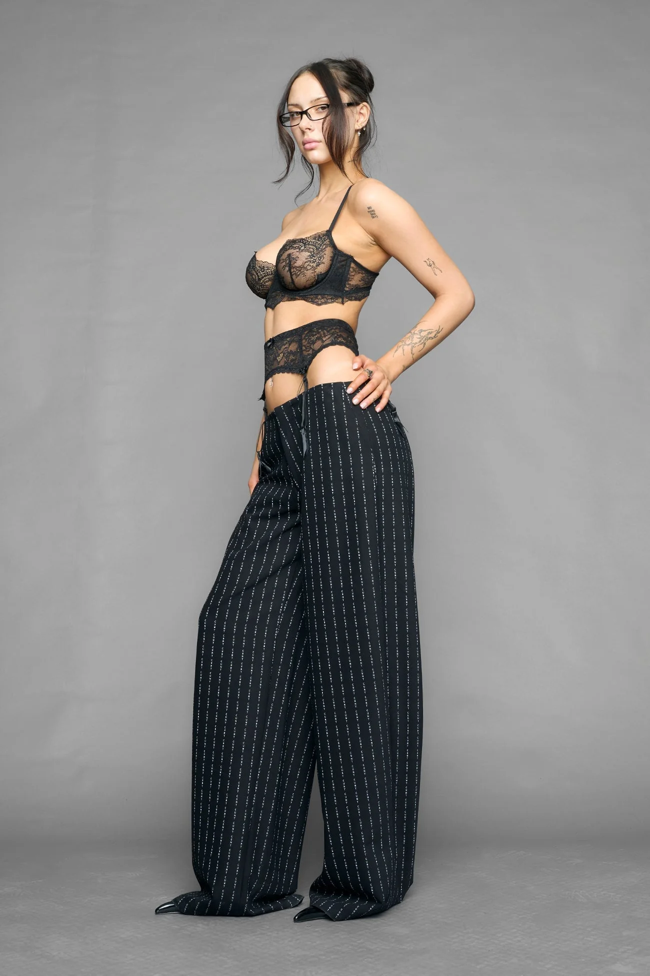 Lace suspender office pants