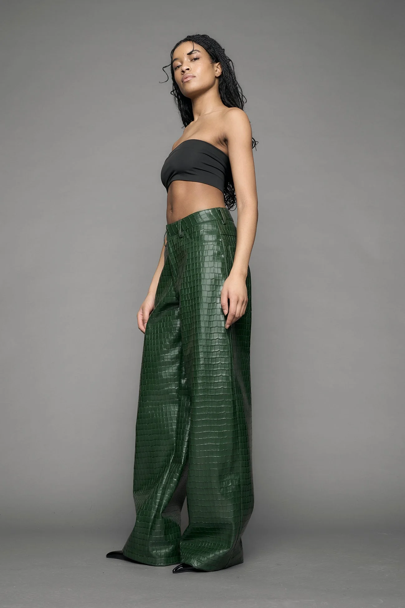 Leather Baggy Croc Suit Trousers - Image 2