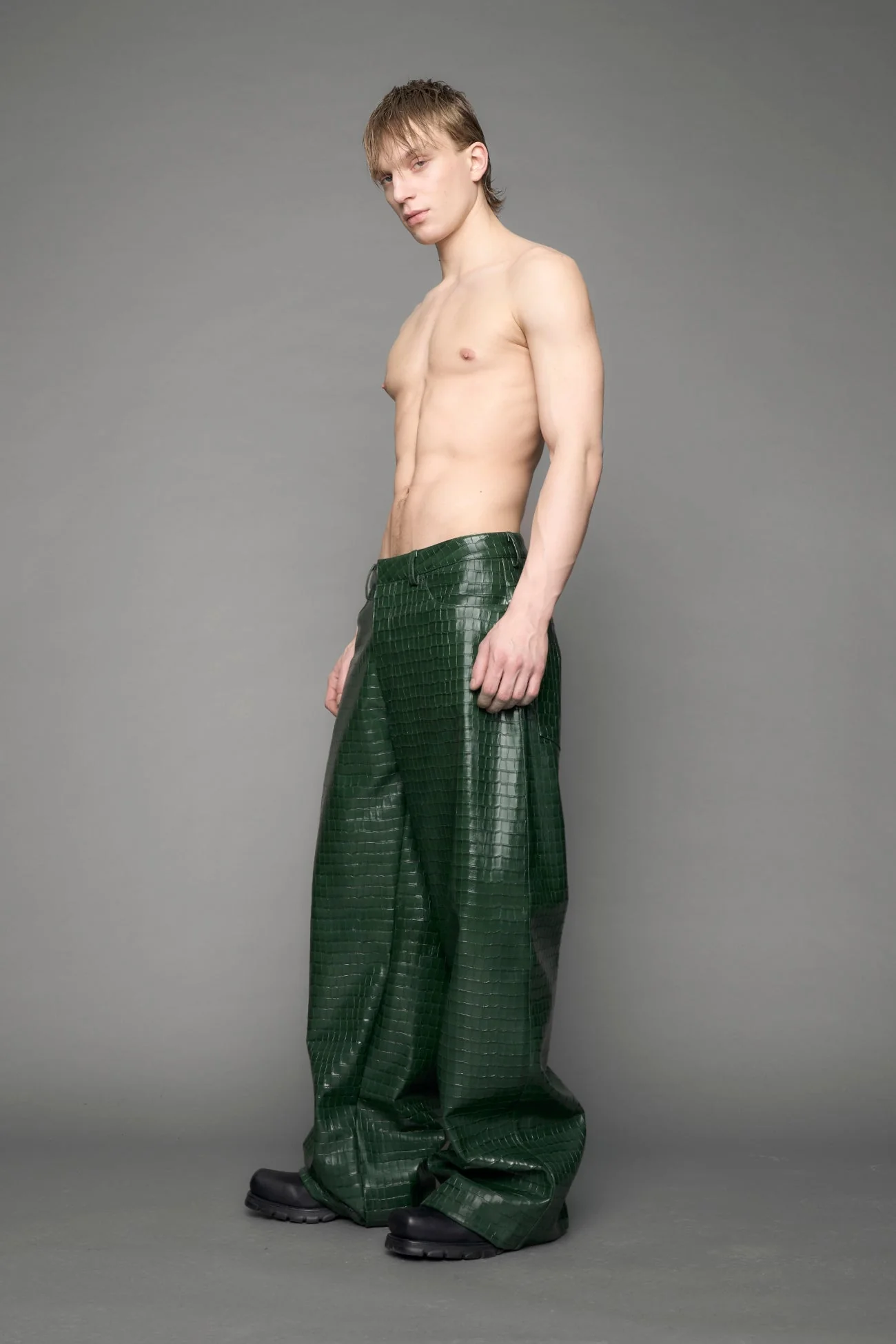 Leather Baggy Croc Suit Trousers - Image 3