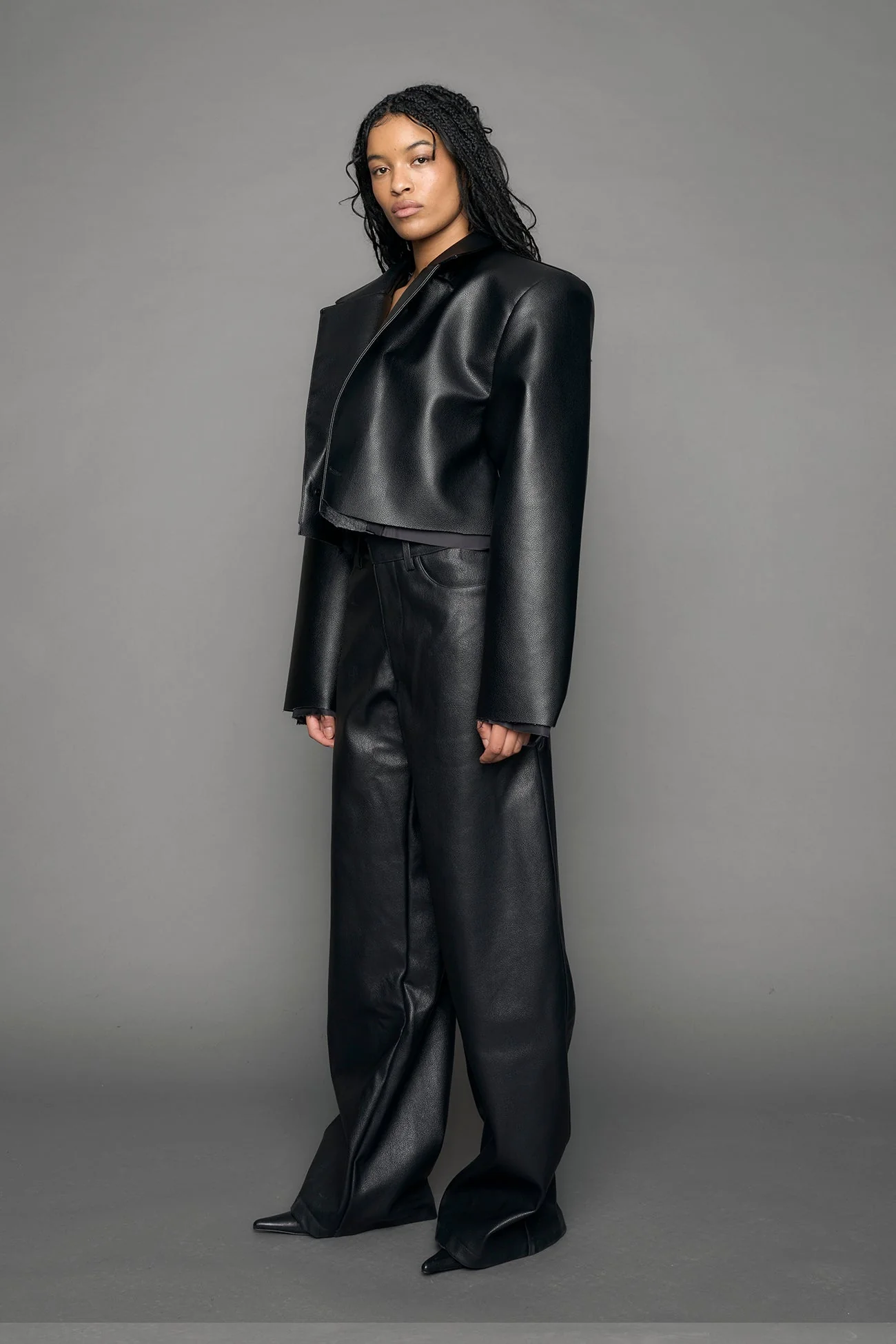 Leather Cropped Blazer - Image 3