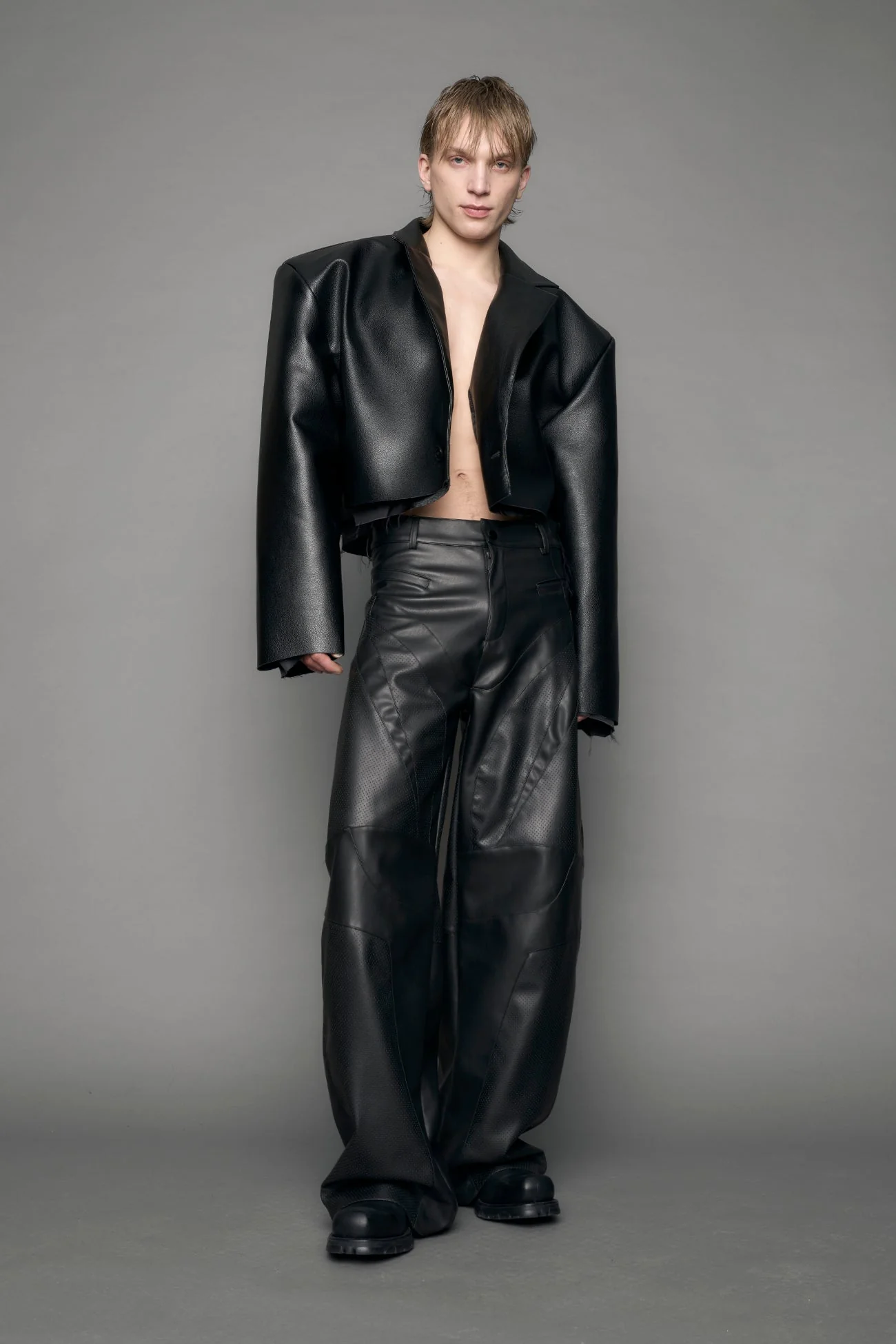 Leather Cropped Blazer - Image 4