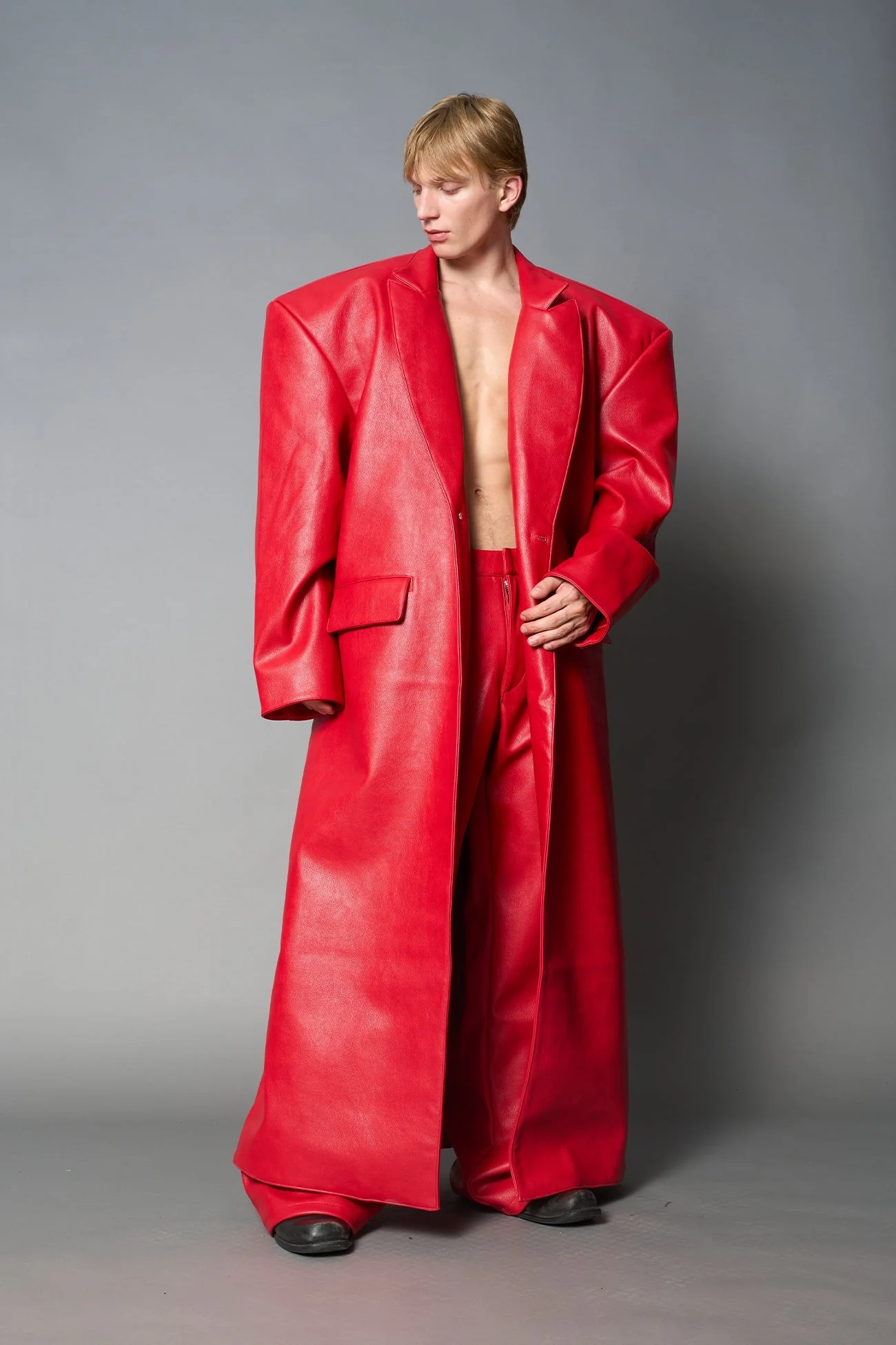 Leather Elongated Blazer Coat - Image 13