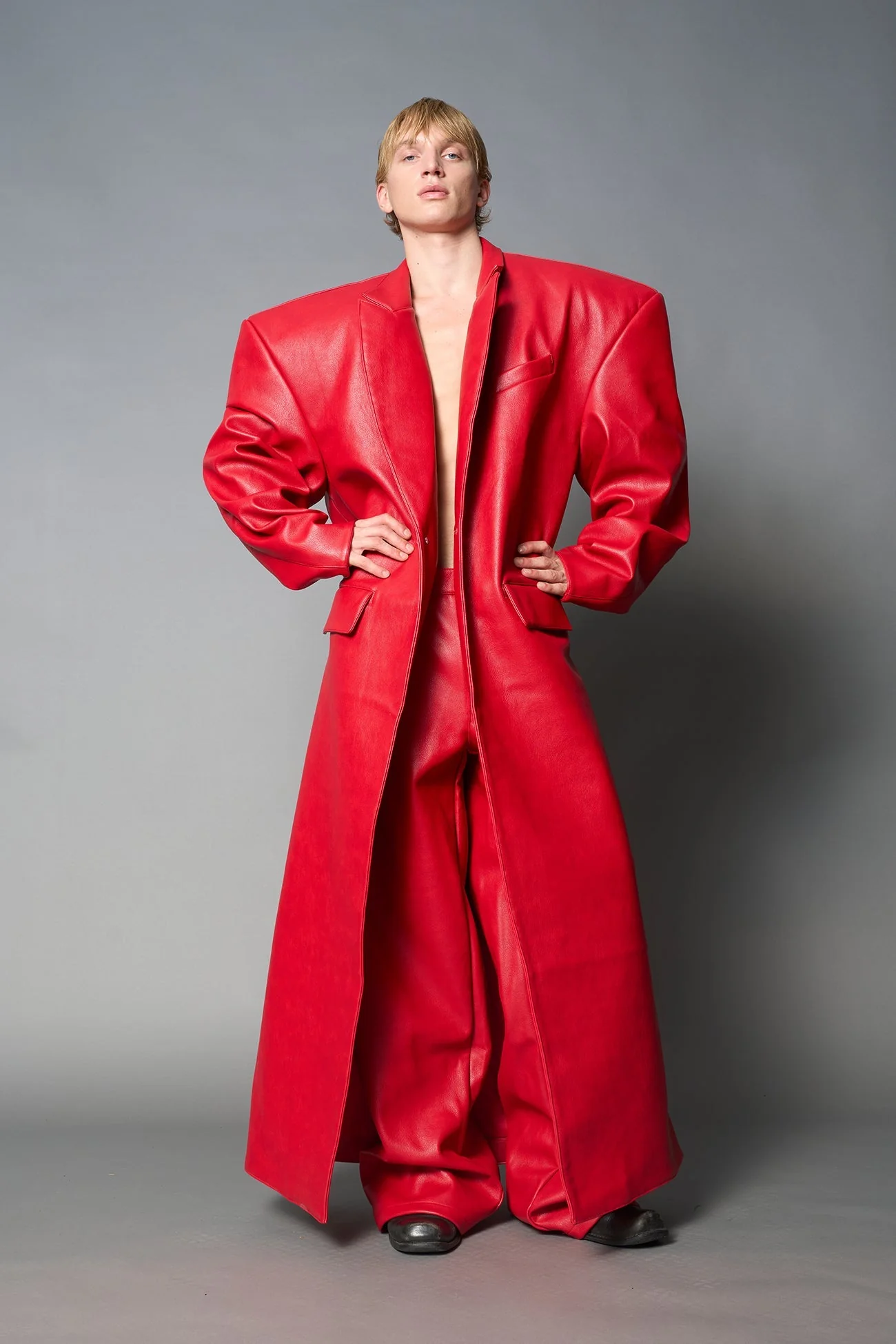 Leather Elongated Blazer Coat - Image 14