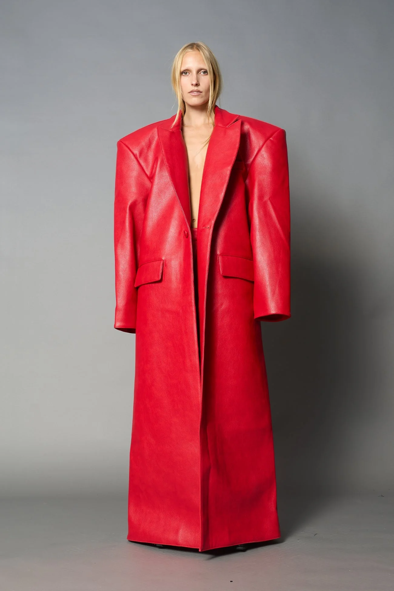 Leather Elongated Blazer Coat - Image 18