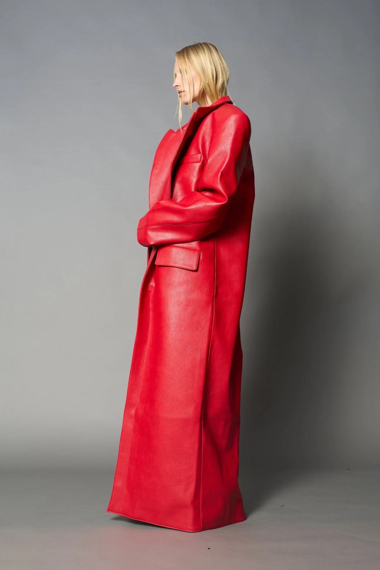 Leather Elongated Blazer Coat - Image 19