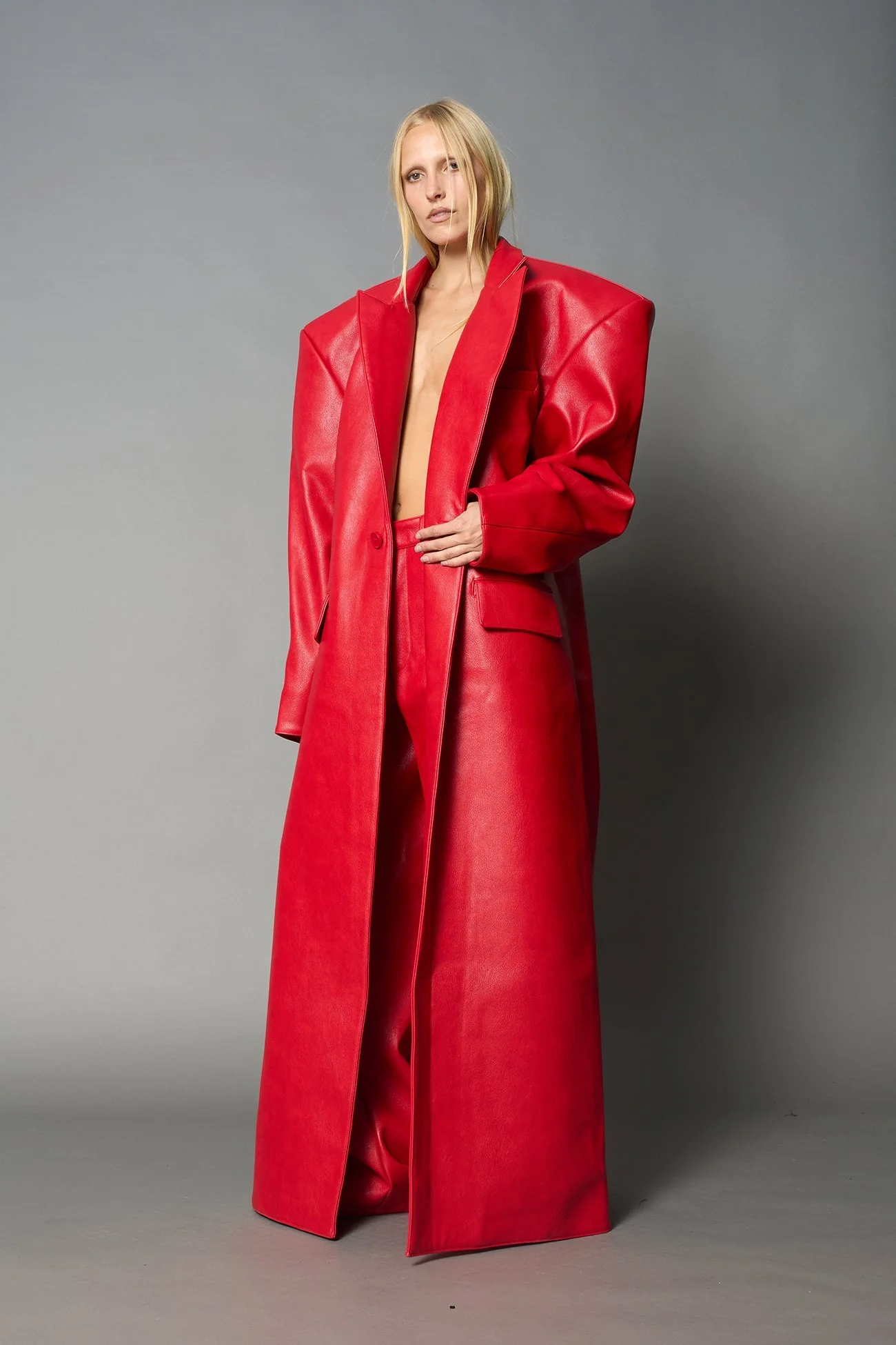 Leather Elongated Blazer Coat - Image 20