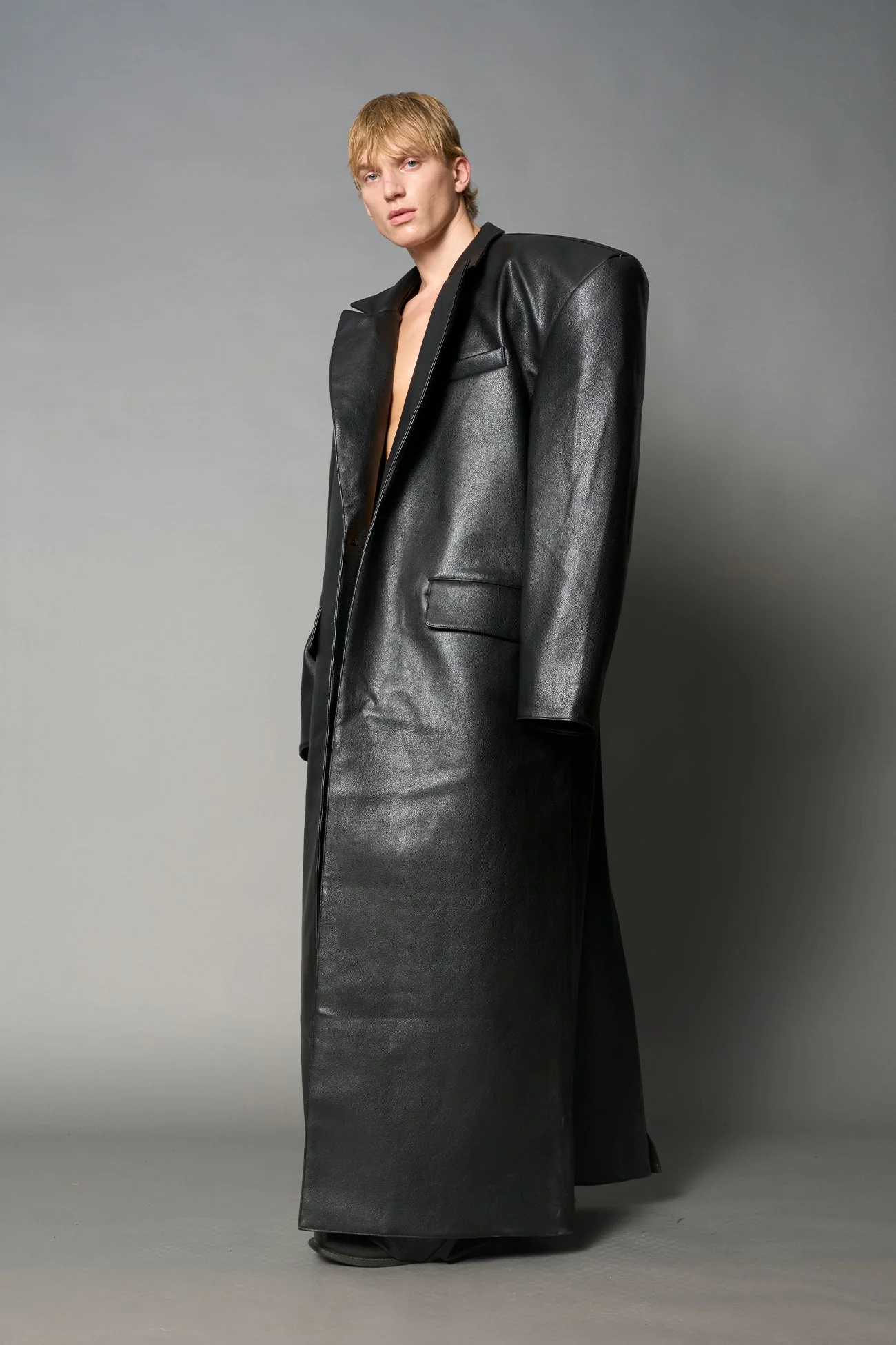 Leather Elongated Blazer Coat - Image 3