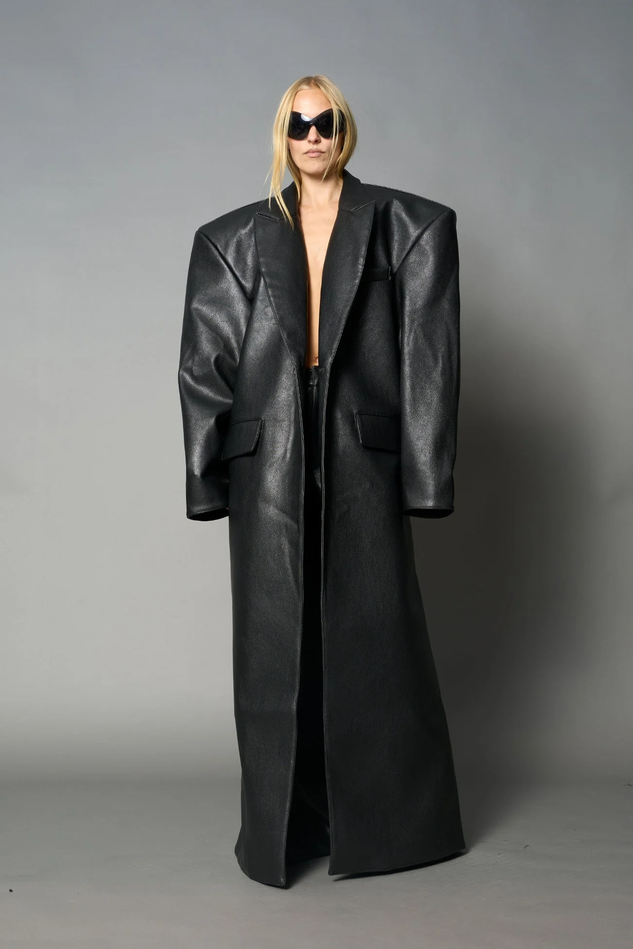 Leather Elongated Blazer Coat - Image 5