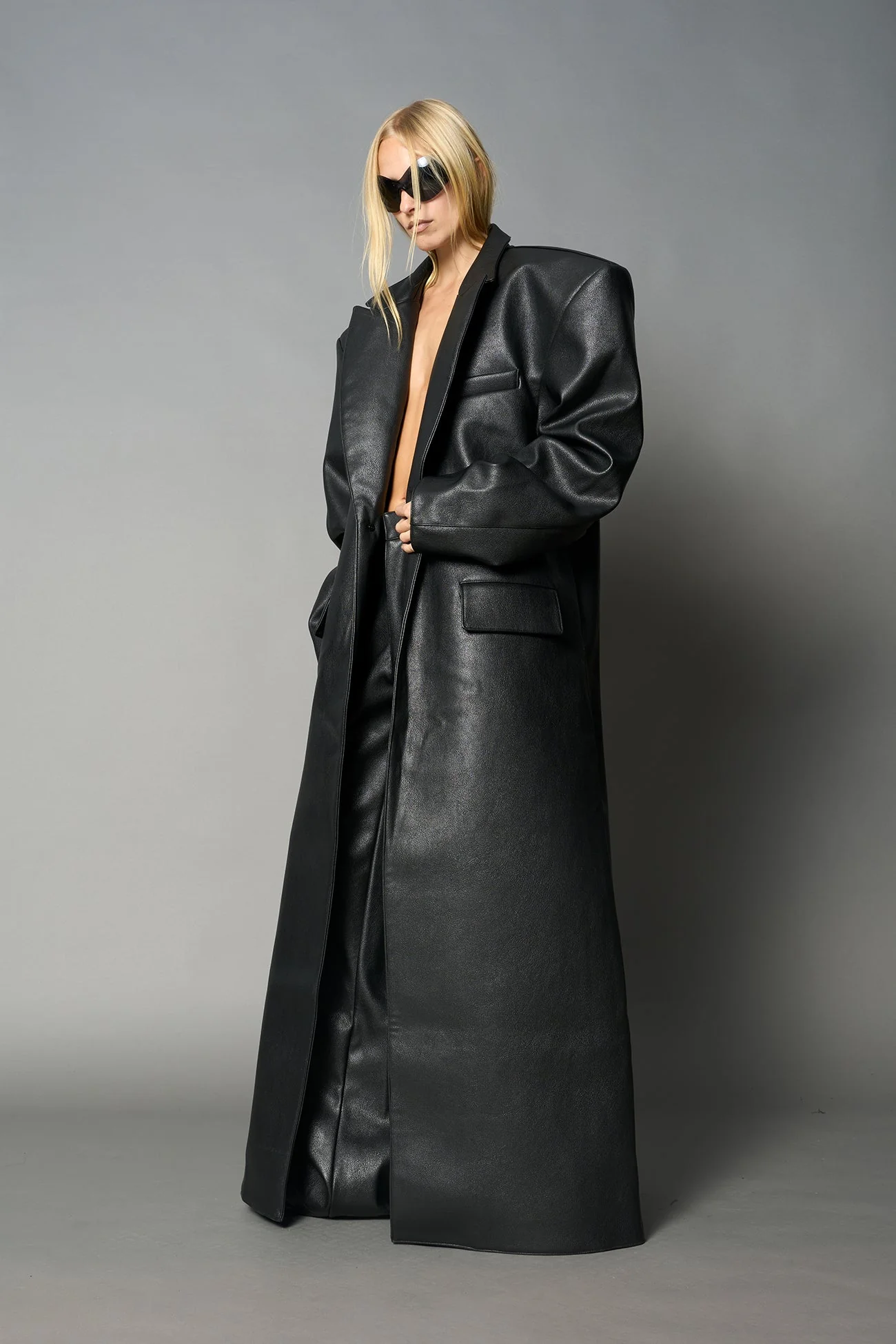 Leather Elongated Blazer Coat - Image 6