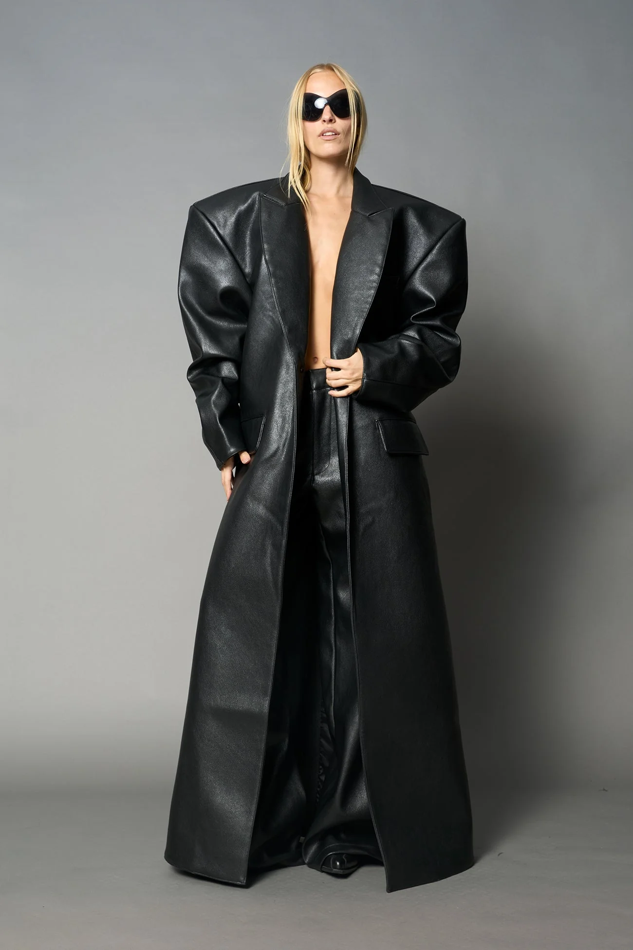 Leather Elongated Blazer Coat - Image 7