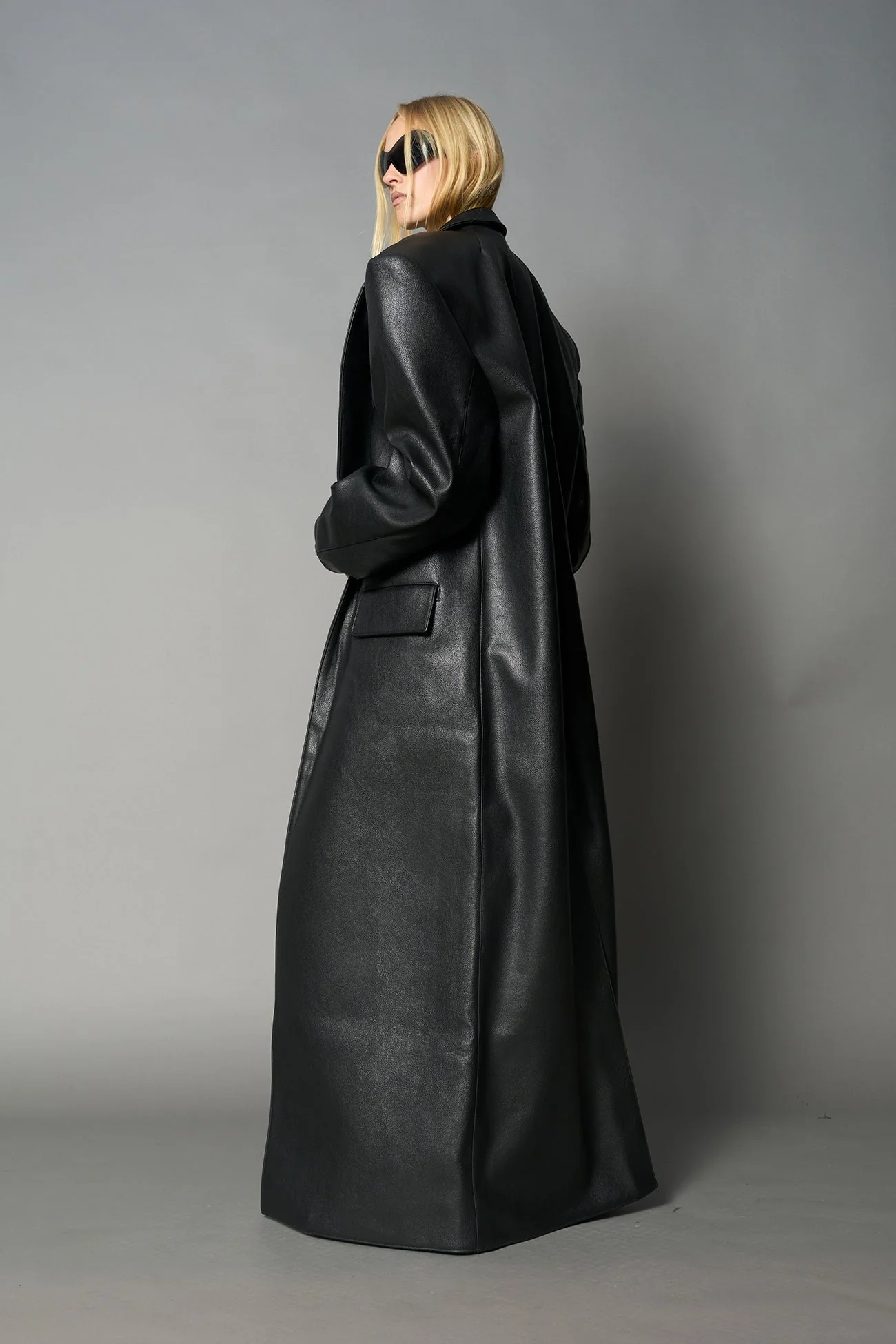Leather Elongated Blazer Coat - Image 8
