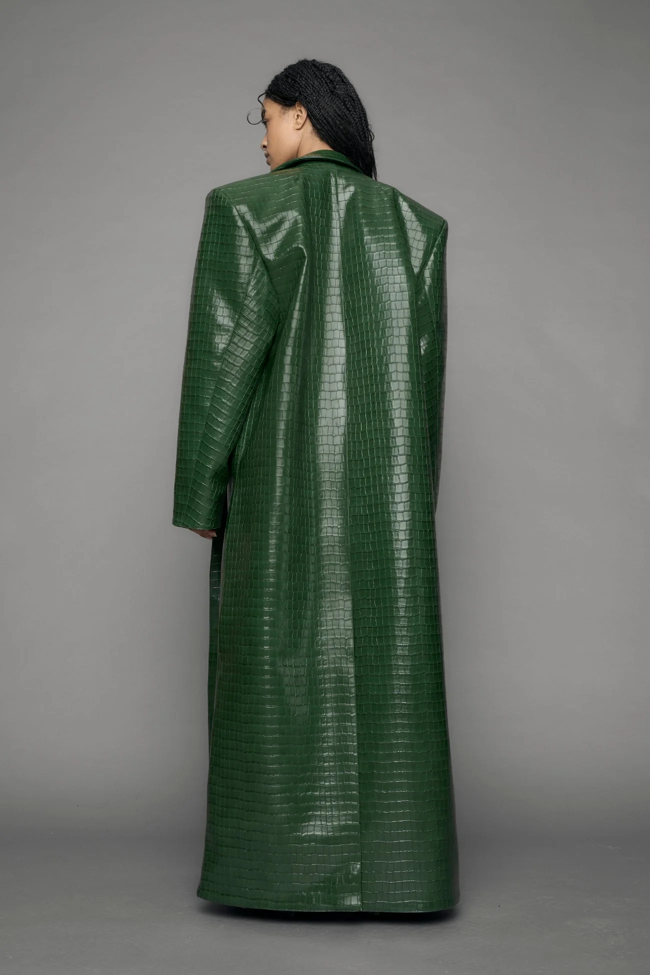 Leather Elongated Croc Blazer Coat - Image 2