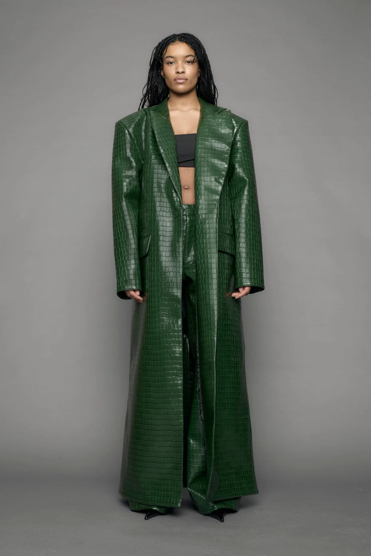 Leather Elongated Croc Blazer Coat - Image 3