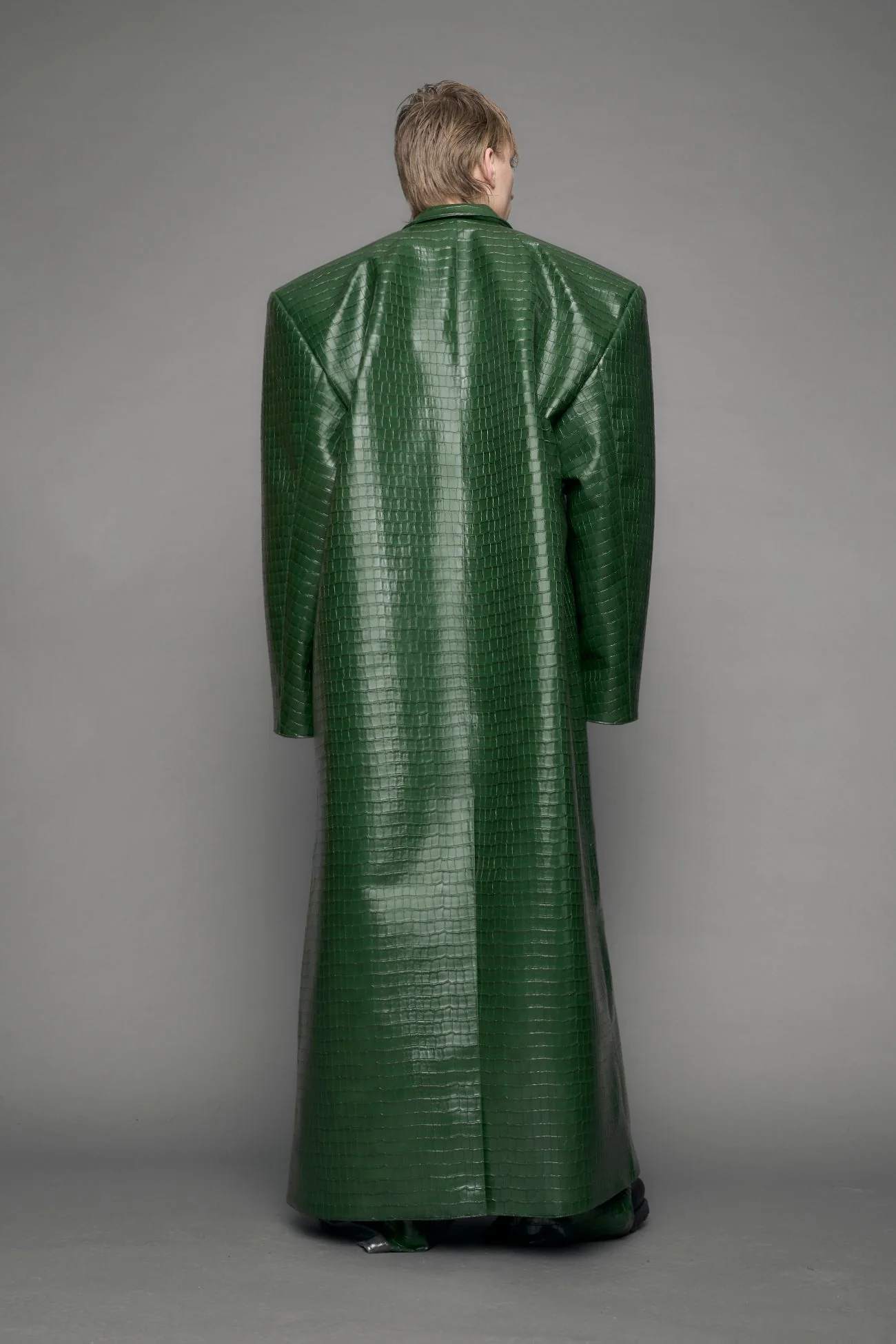 Leather Elongated Croc Blazer Coat - Image 5