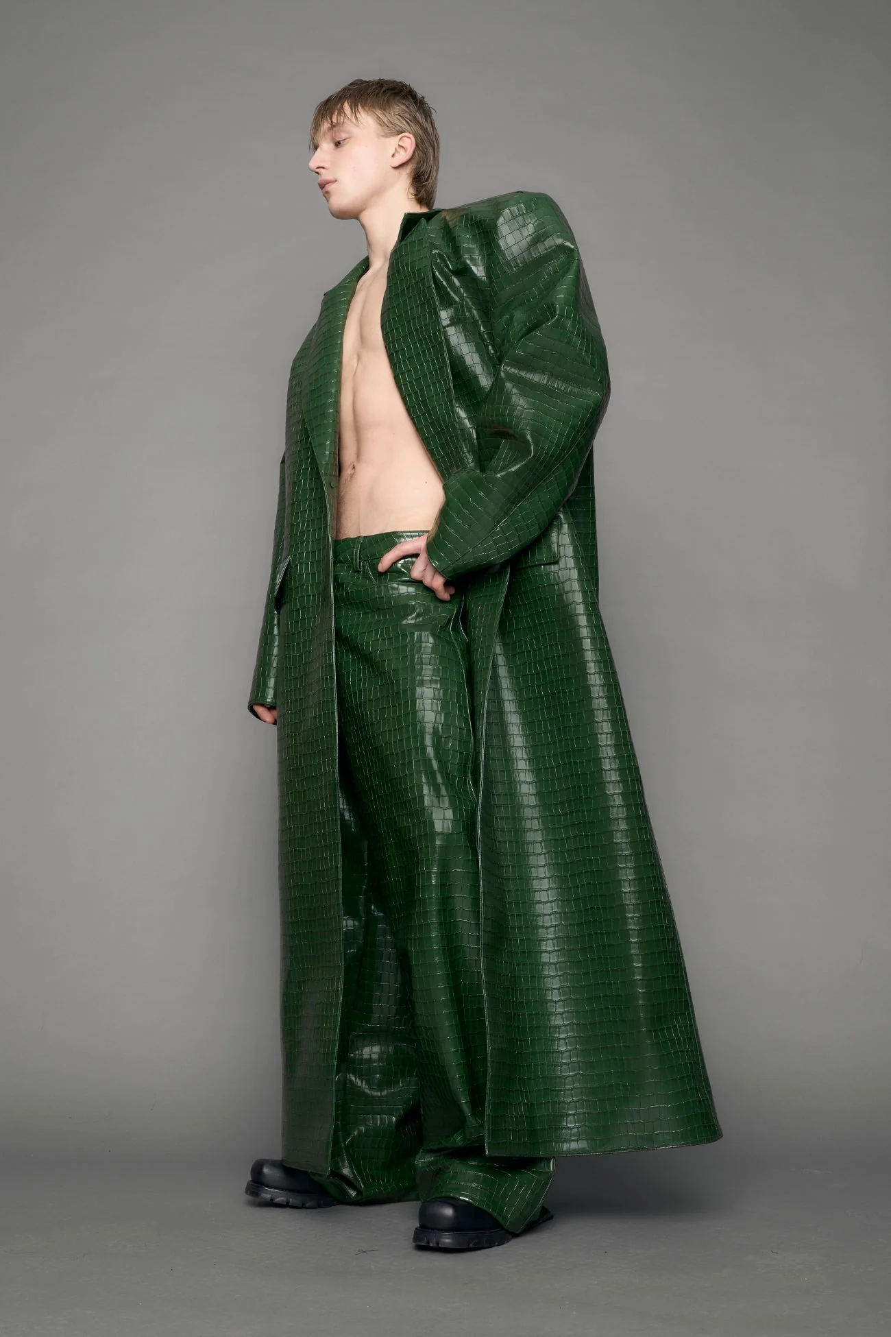 Leather Elongated Croc Blazer Coat - Image 7