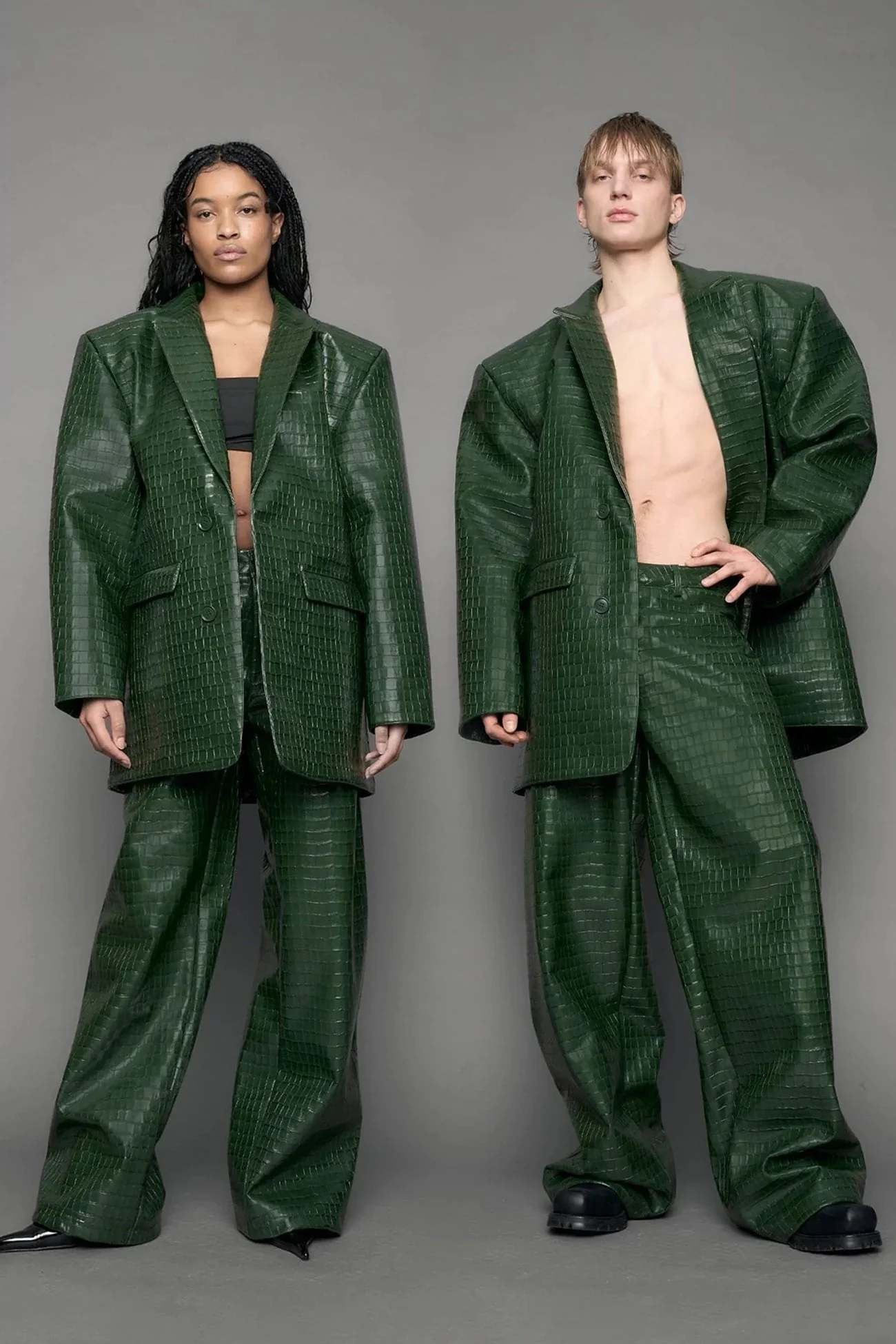 Leather Oversize Croc Blazer