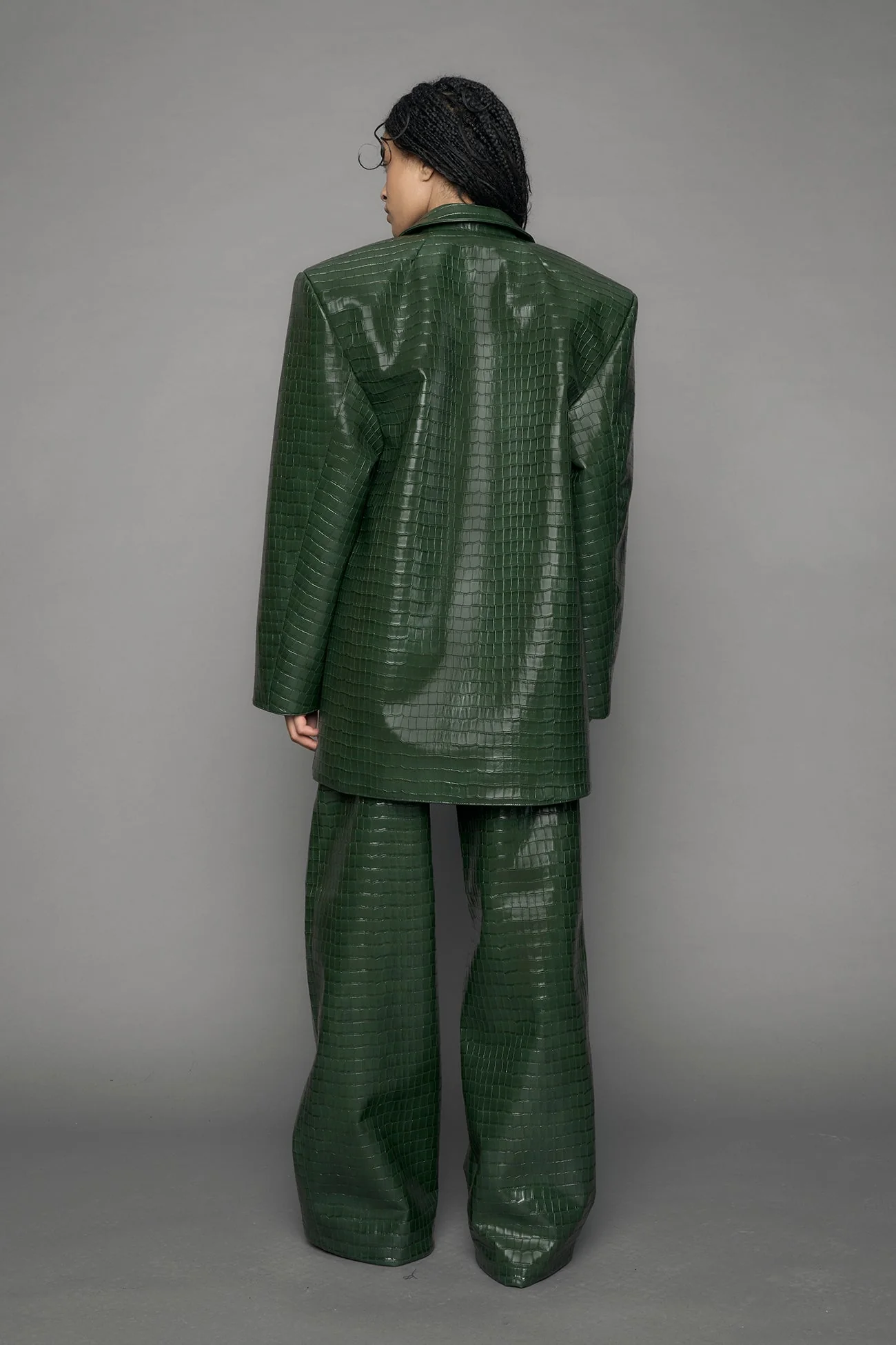 Leather Oversize Croc Blazer - Image 8
