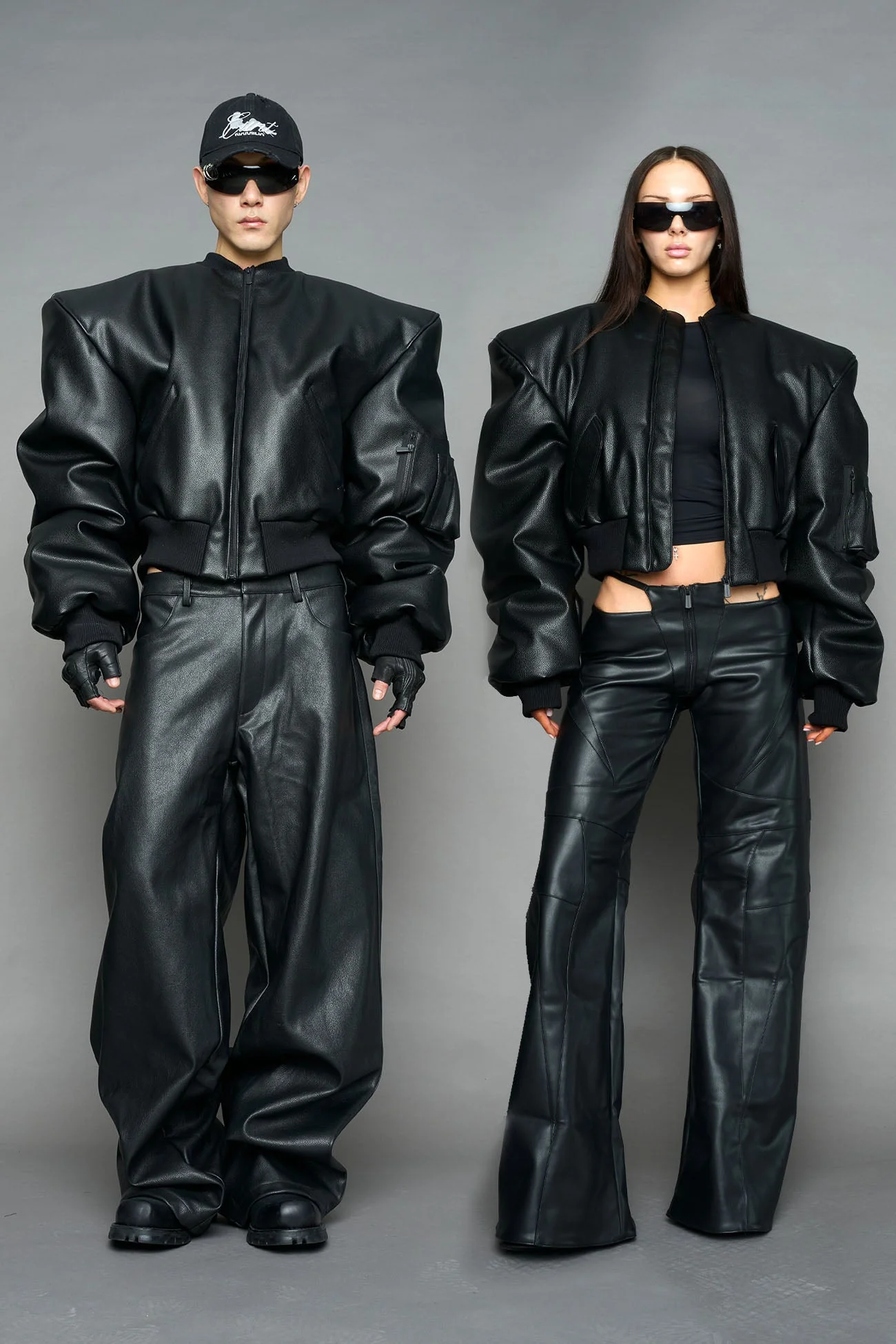 Leather Power Shoulder Bomber Jacket