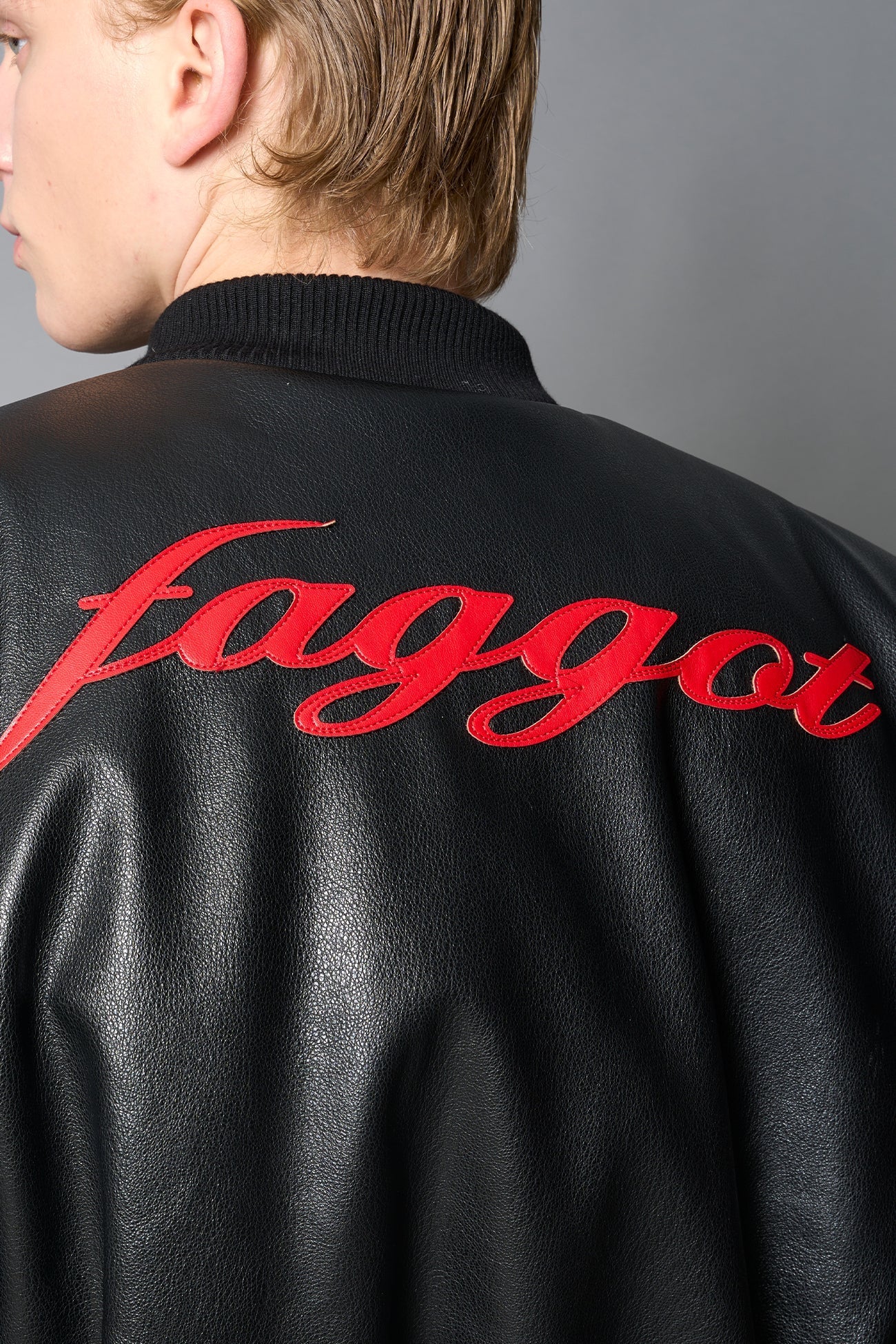 Leather Power Shoulder Bomber Jacket - Image 12