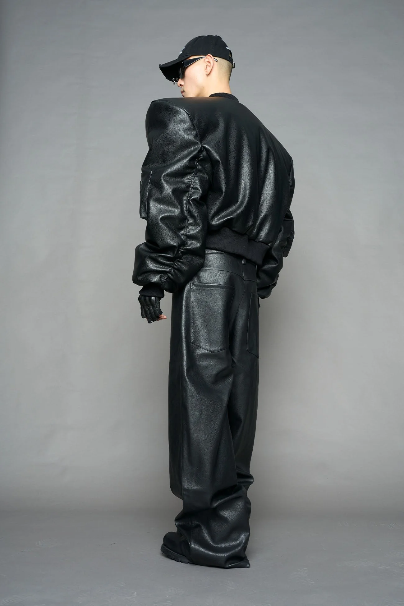 Leather Power Shoulder Bomber Jacket - Image 4