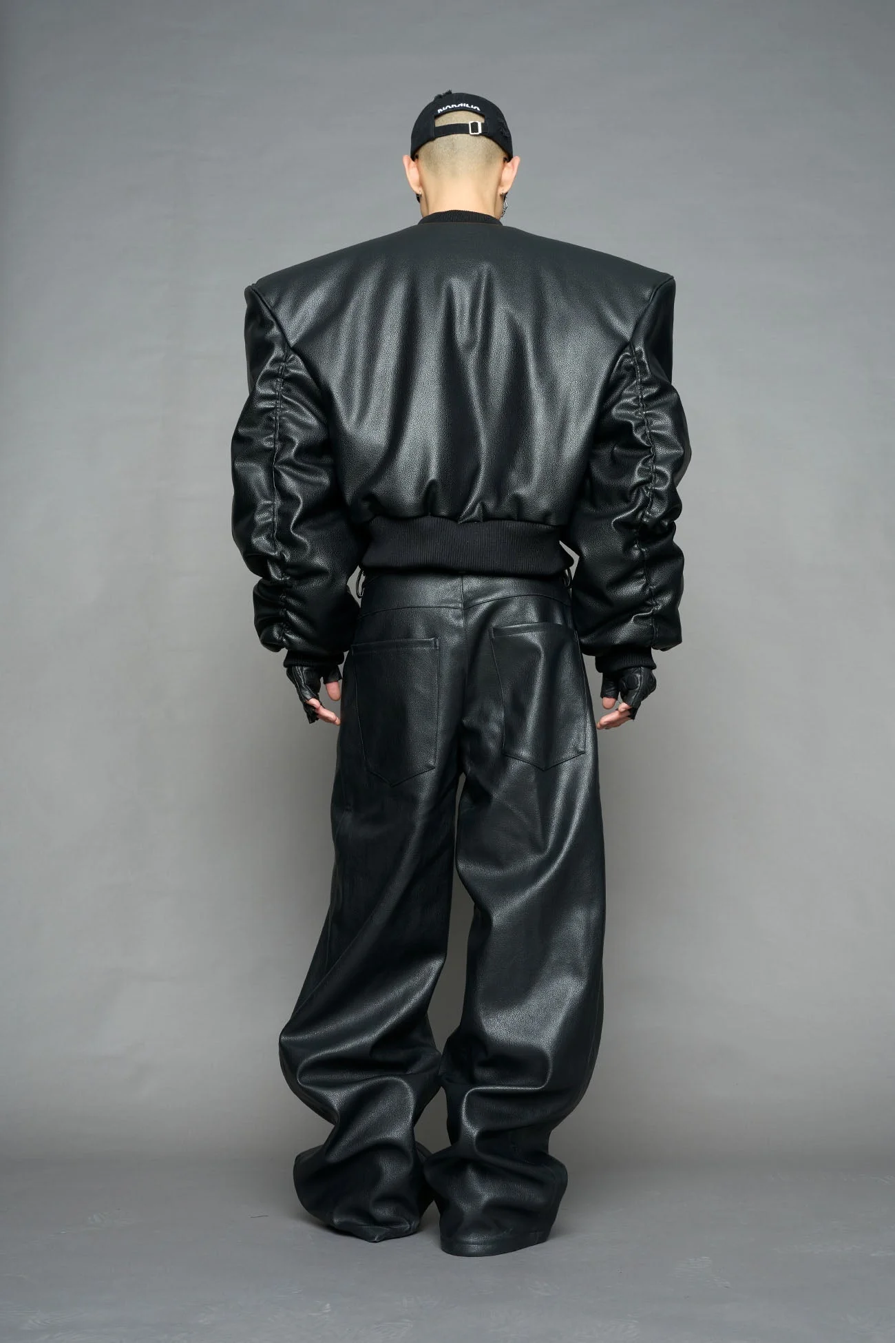 Leather Power Shoulder Bomber Jacket - Image 5