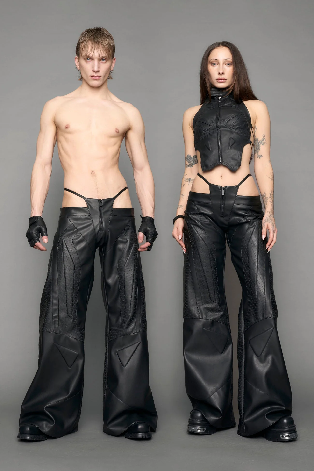 Perforated Moto Thong Pants